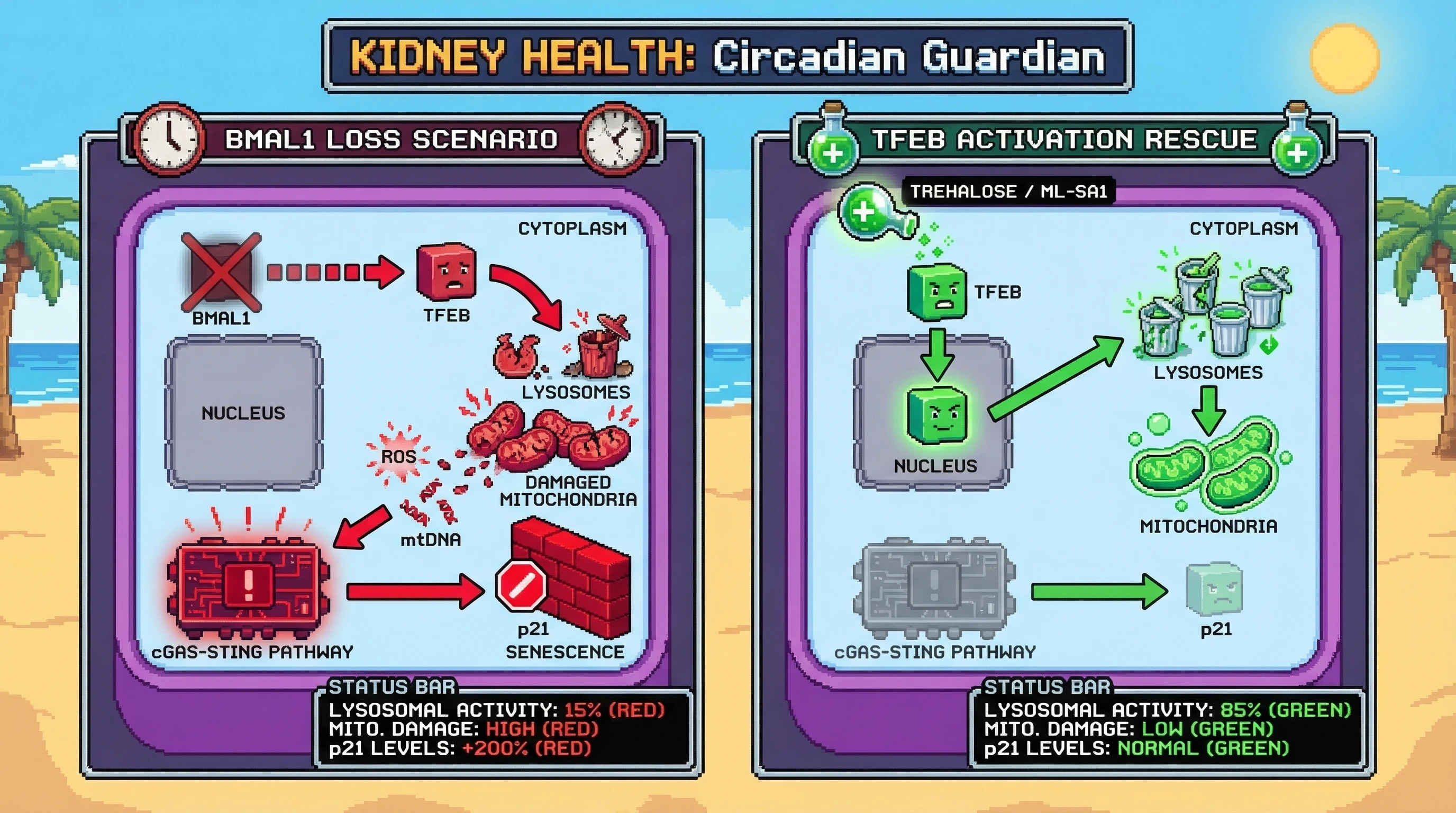Infographic for: BMAL1–TFEB axis sustains lysosomal competence to restrain p21‑driven senescence in kidney epithelium