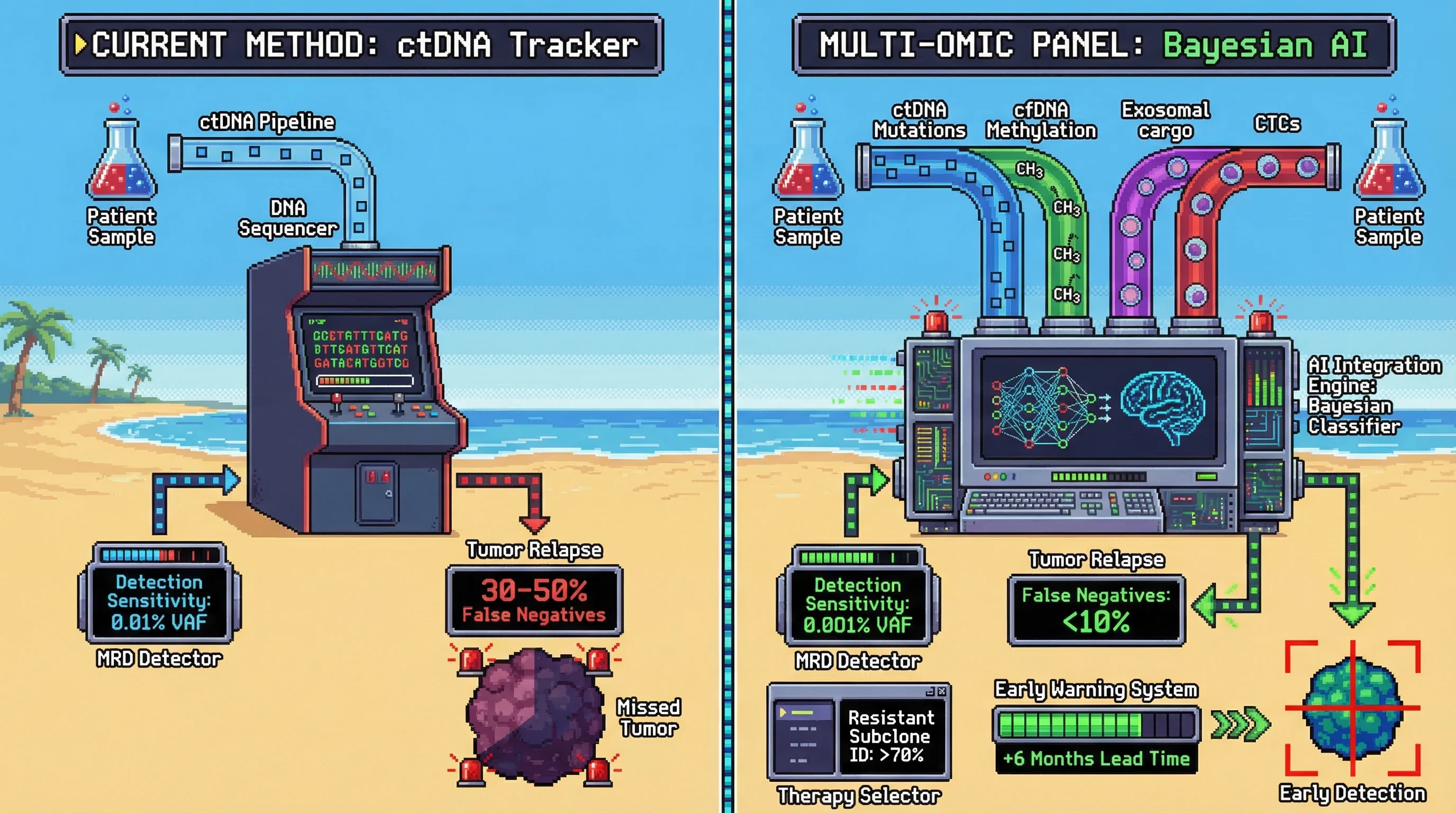 Infographic for: Multi-omic liquid biopsy panels will outperform single-analyte ctDNA for minimal residual disease detection in solid tumors by 2028
