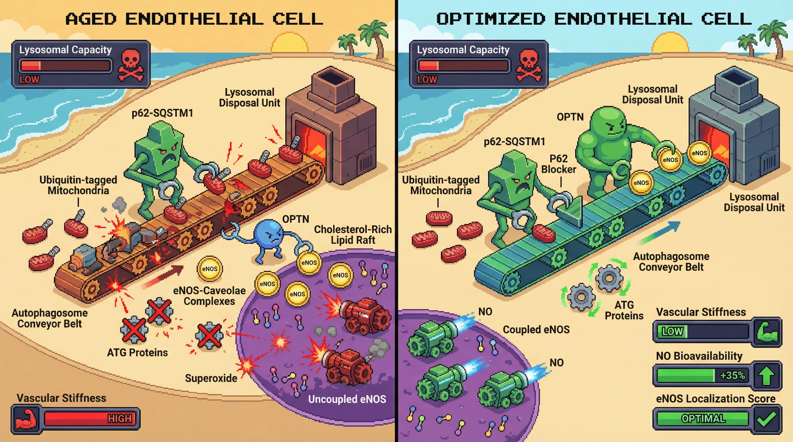 Infographic for: Competitive Substrate Selection in Endothelial Autophagy Determines the Mitochondrial-eNOS Trade‑off Driving Vascular Stiffness