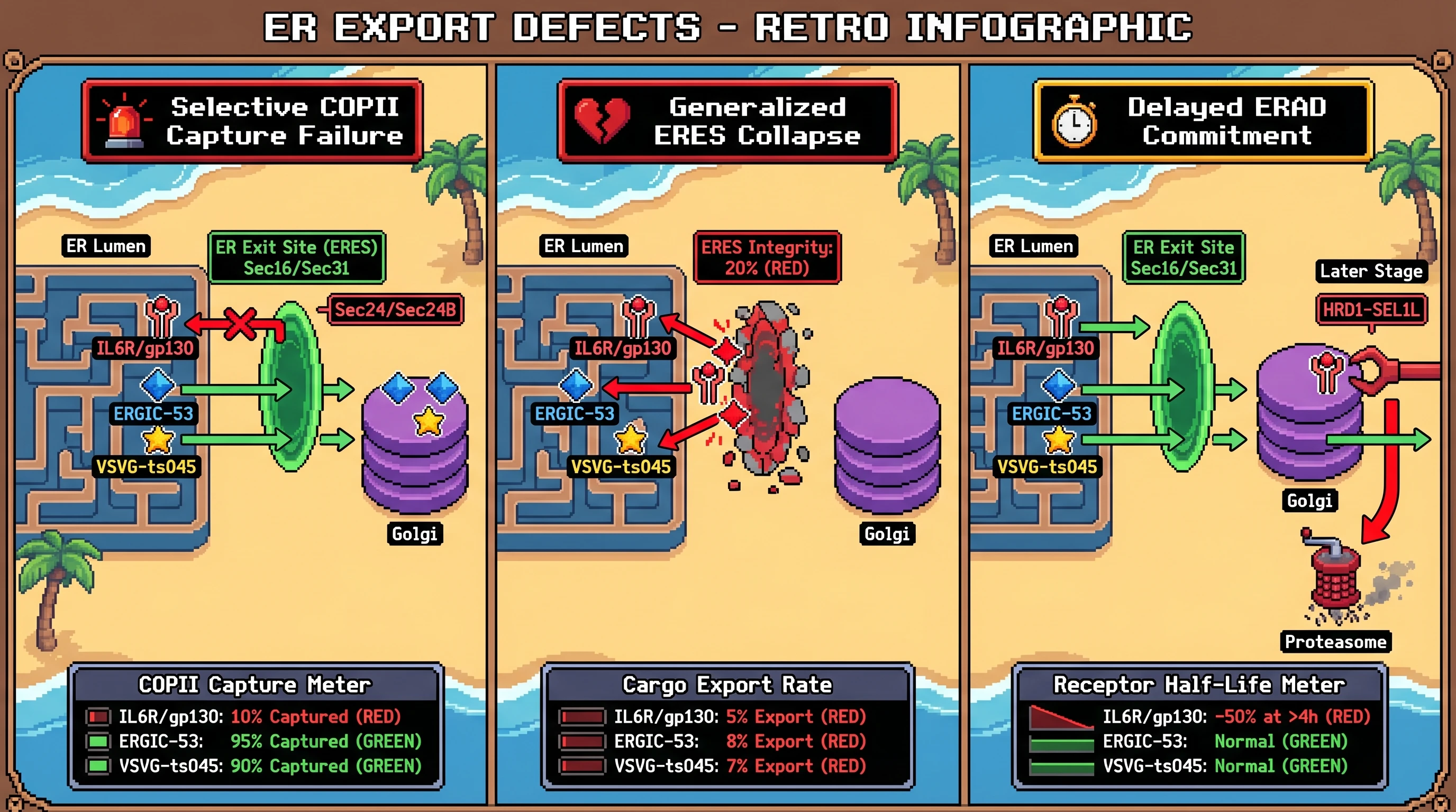 Infographic for: Hypothesis: ERGIC-53 plus VSVG-ts045 is the cleanest comparator pair for separating selective IL6R/gp130 COPII-capture failure from generalized ERES collapse