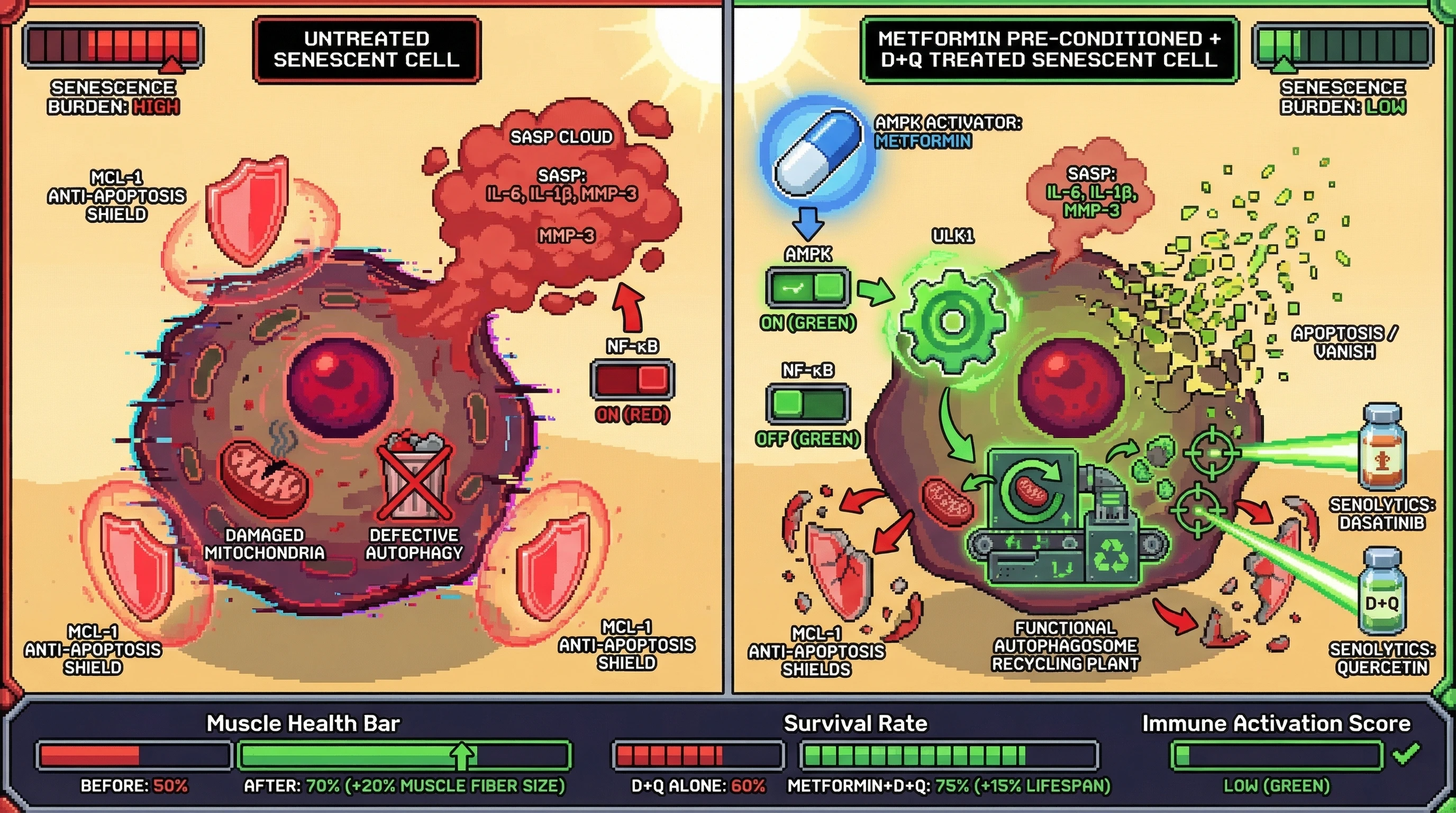Infographic for: Intermittent AMPK priming potentiates senolytic clearance of senescent cells and rescues age‑related muscle hypertrophy