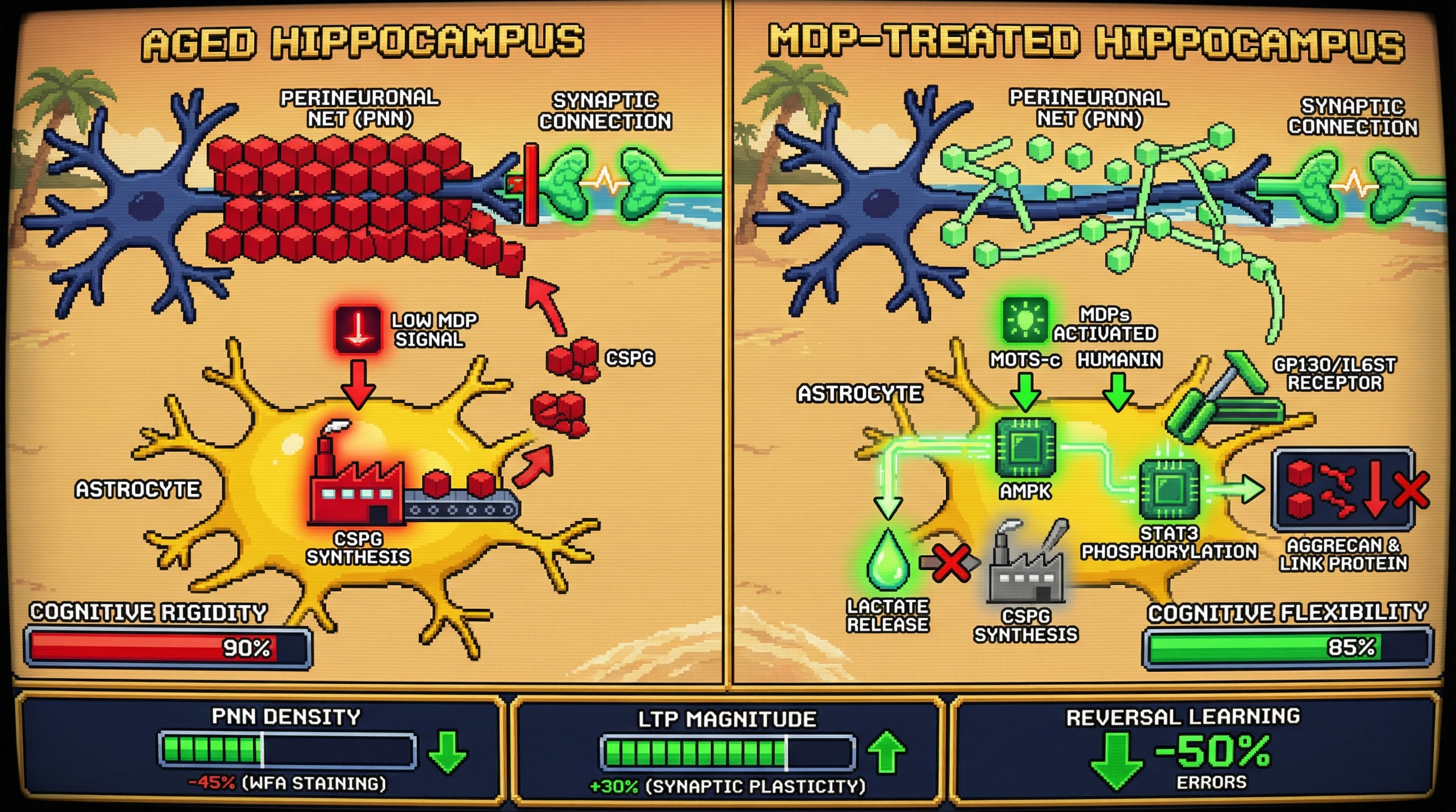 Infographic for: Mitochondrial-Derived Peptides Reset Hippocampal Perineuronal Nets to Restore Plasticity in Aging