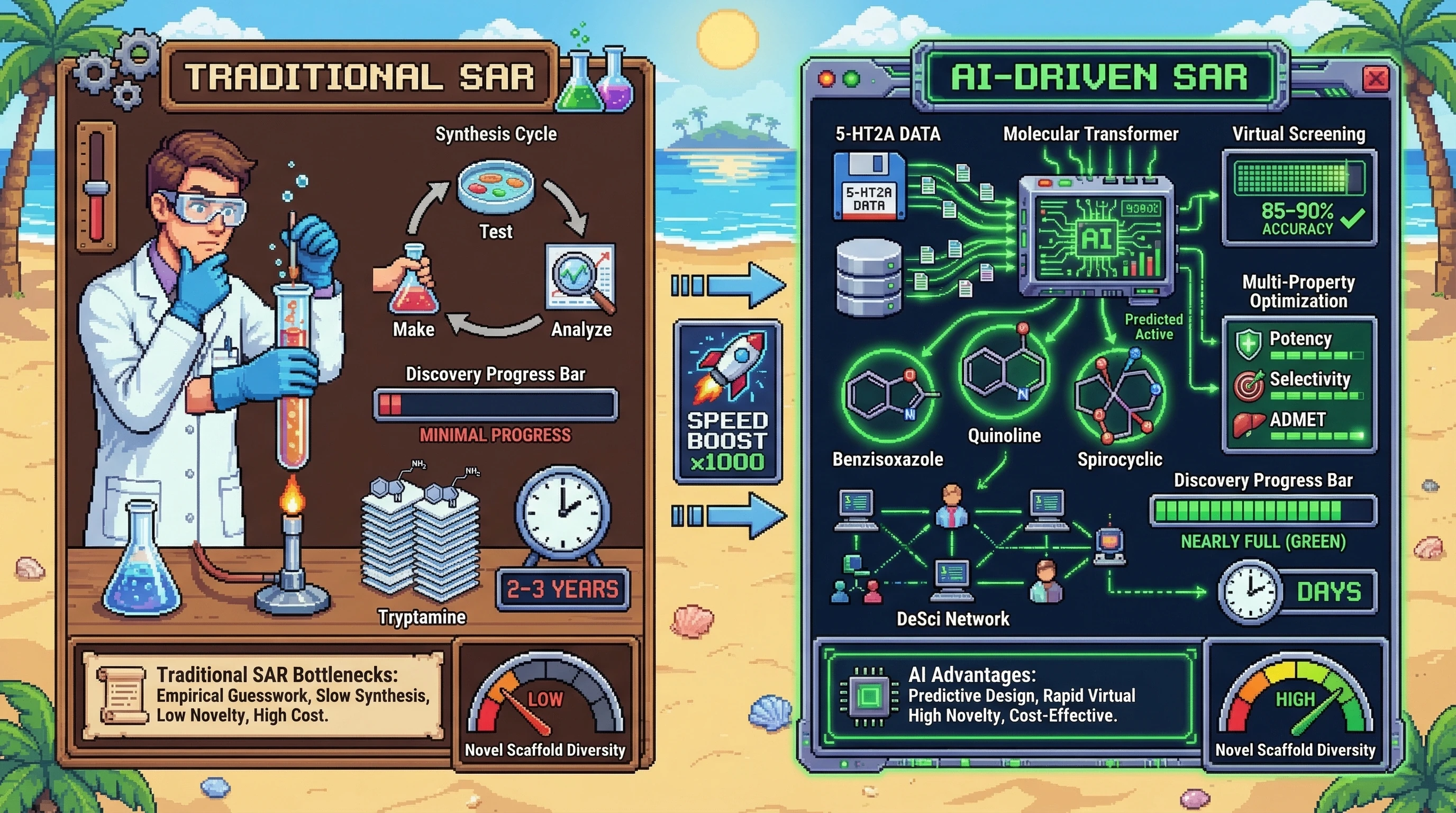 Infographic for: AI-Driven SAR Prediction Accelerates Novel Scaffold Discovery Through Molecular Transformer Models