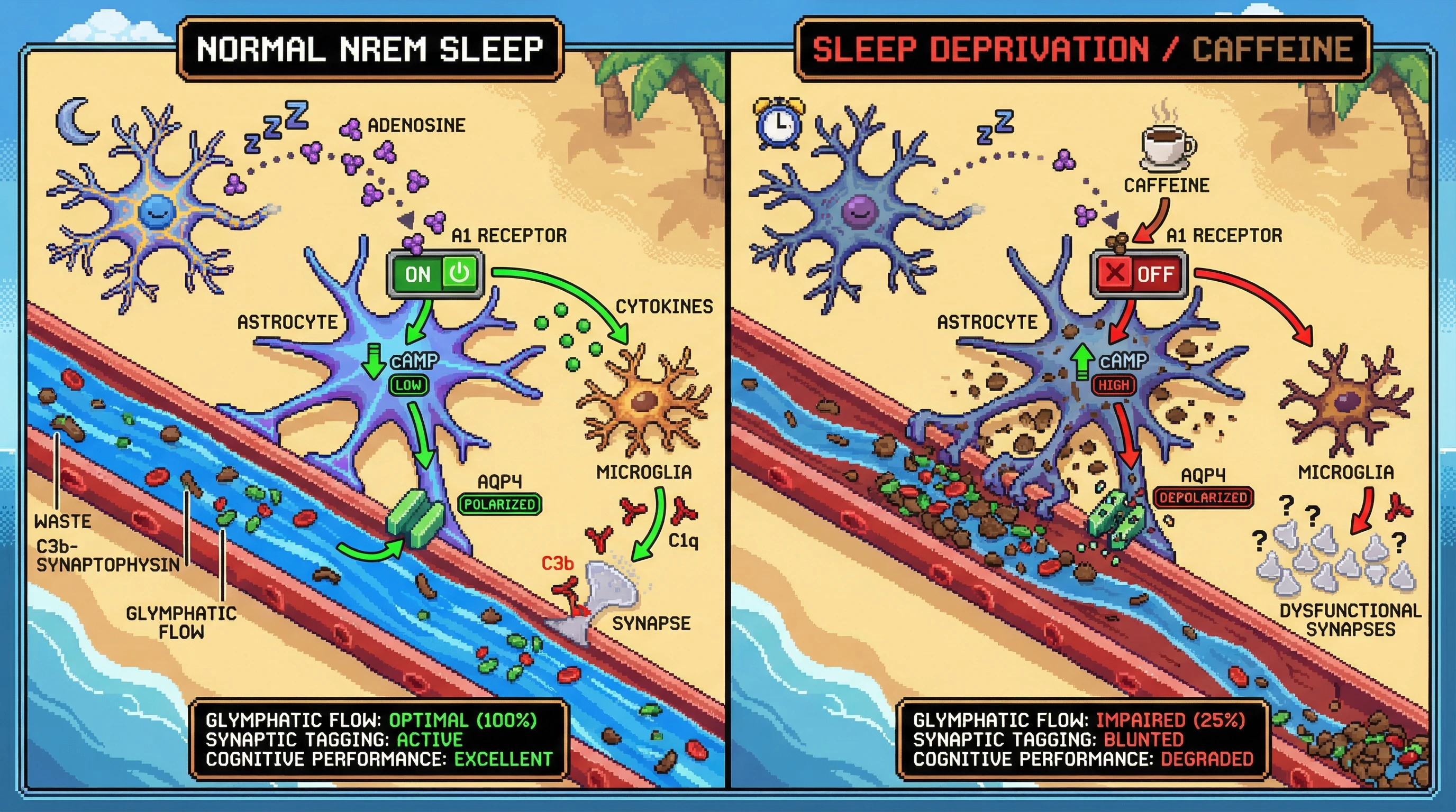 Infographic for: Sleep-Dependent Adenosine Signaling Gates Complement-Mediated Synaptic Triage via the Glymphatic System