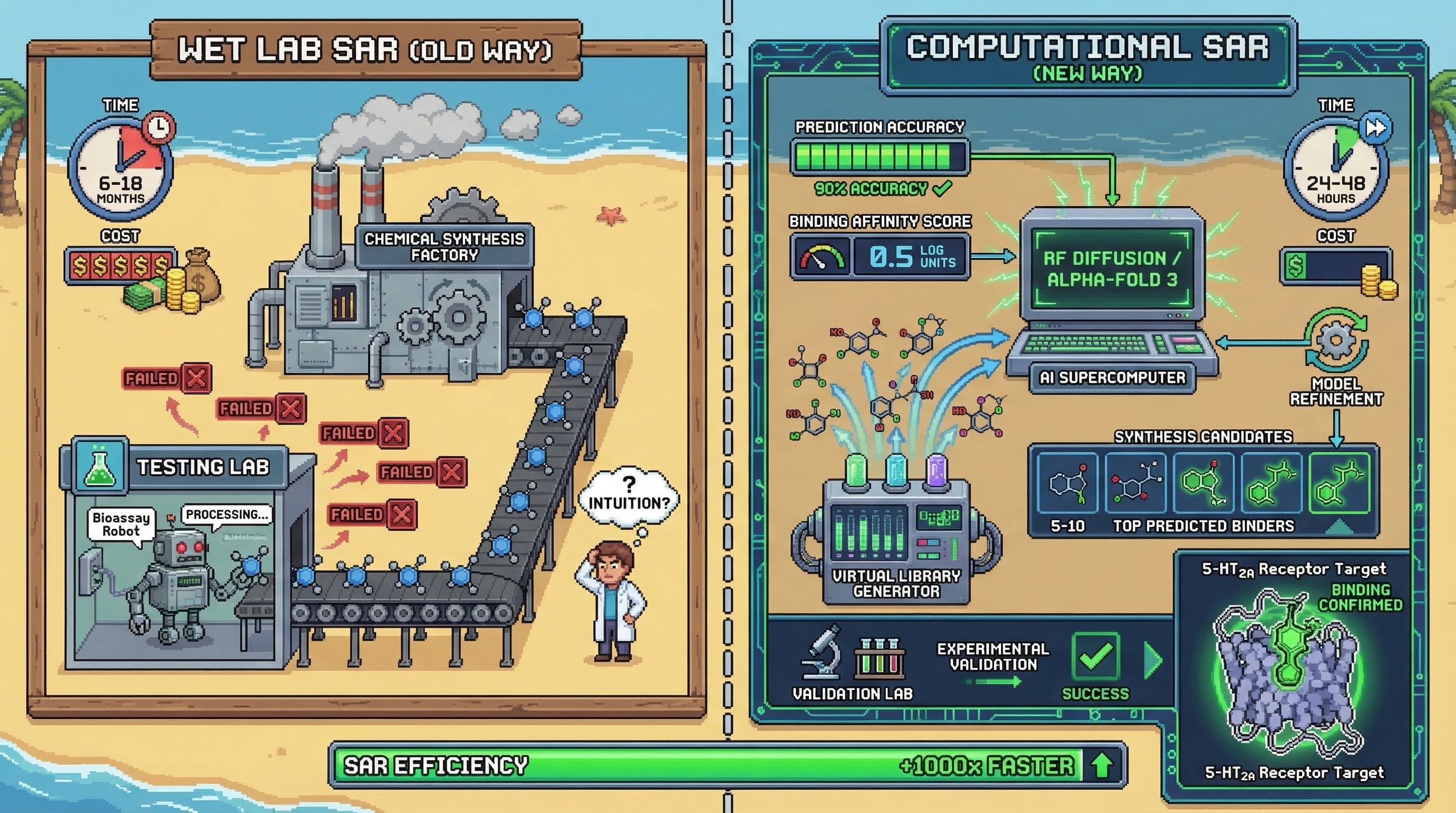 Infographic for: Computational SAR Oracles: RF Diffusion Predicts Binding Before Synthesis