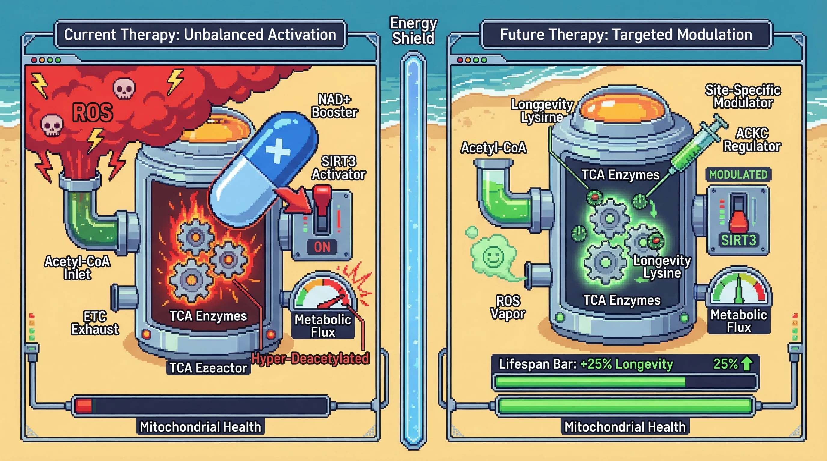 Infographic for: The Acetyl-Chokepoint Kinetic Coupling (ACKC) Hypothesis: Why Non-Selective SIRT Activation Drives Metabolic Senescence
