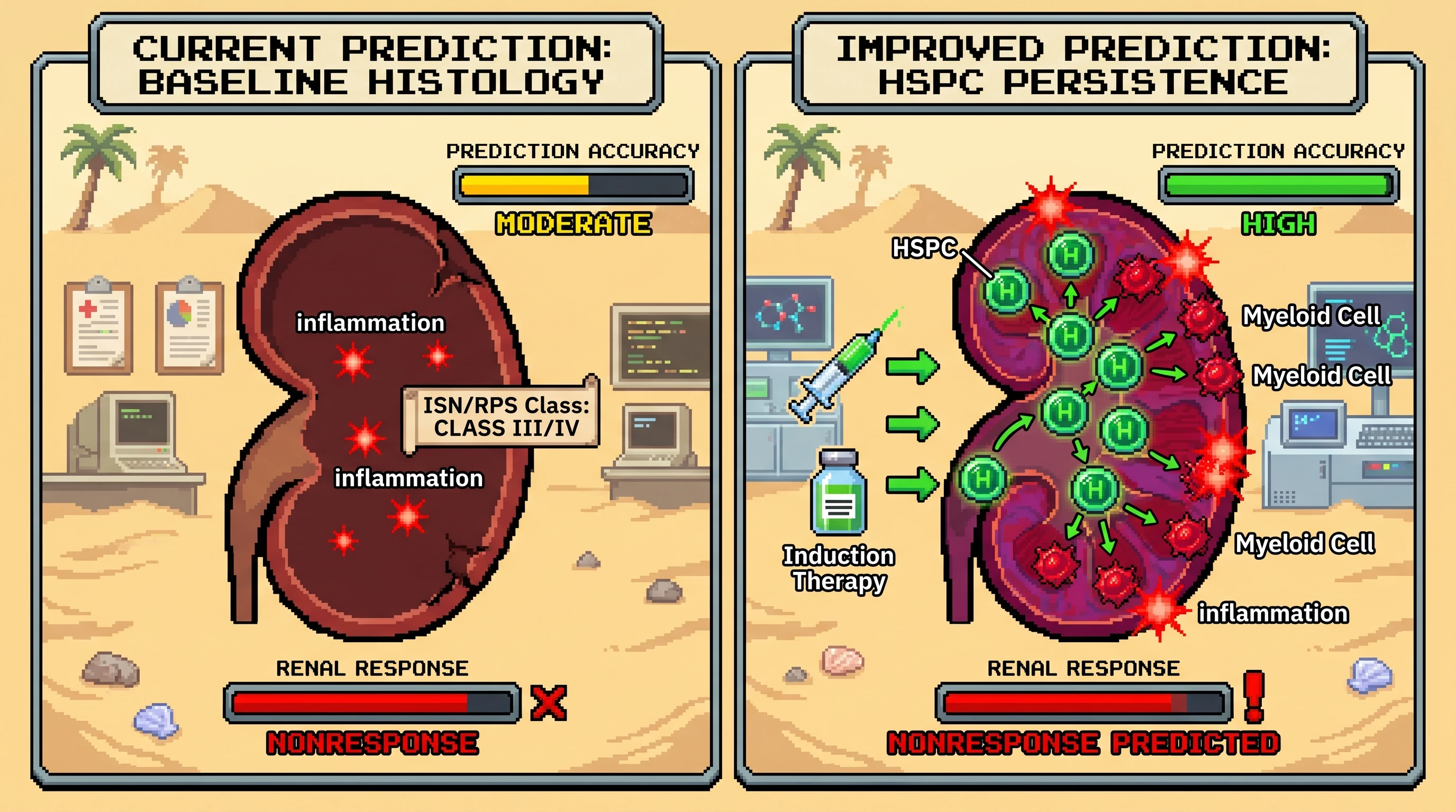 Infographic for: Hypothesis: Intrarenal hematopoietic progenitor persistence will predict lupus nephritis nonresponse better than baseline histologic class alone