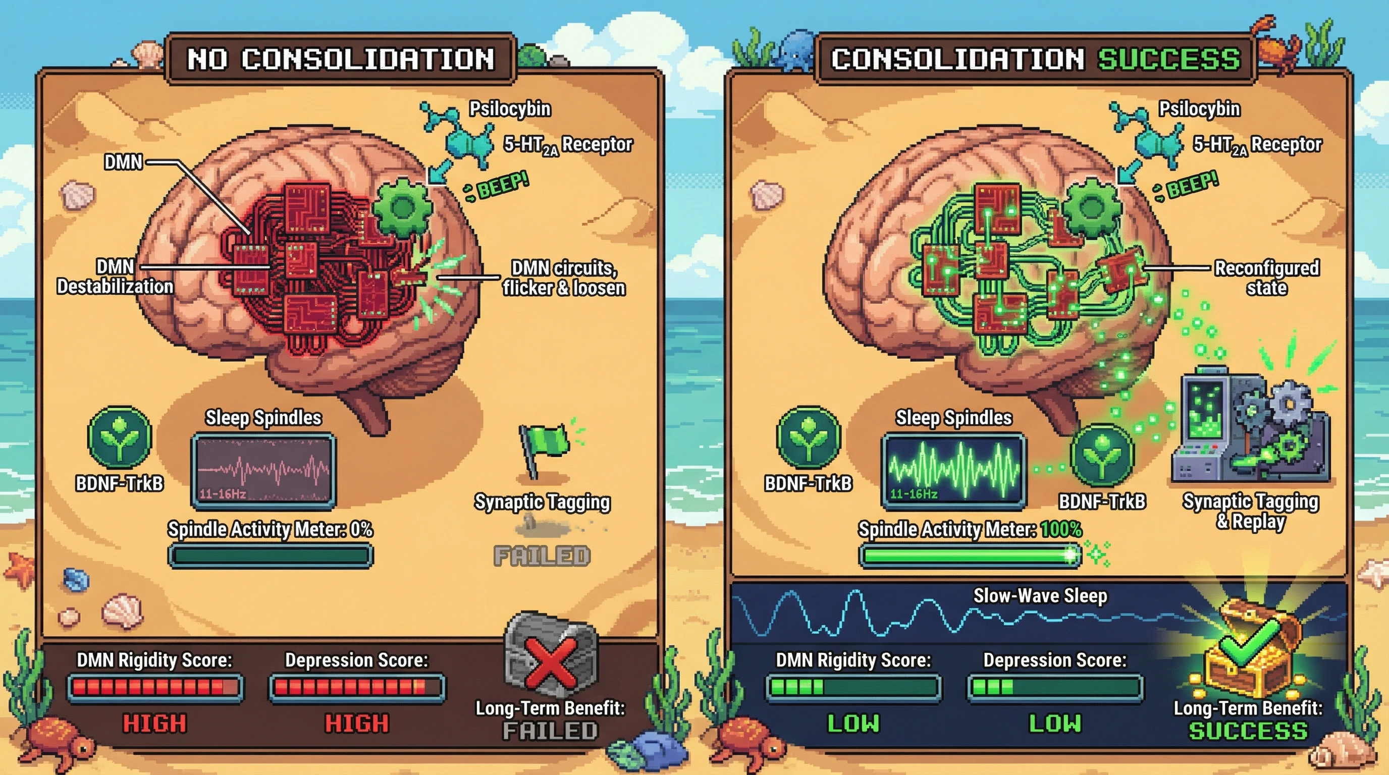 Infographic for: Sleep Spindle‑Dependent Consolidation of Psilocybin‑Induced Default Mode Network Destabilization