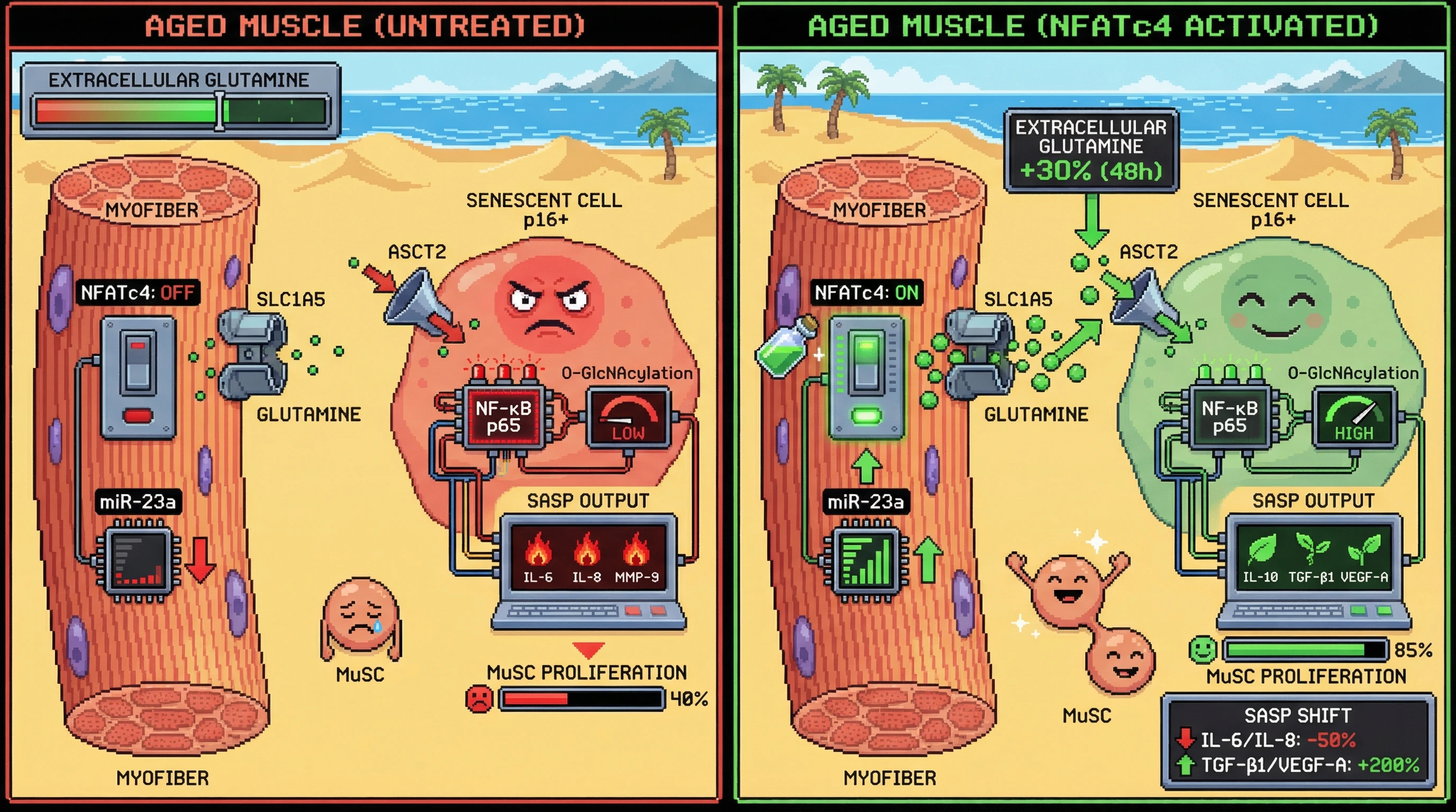 Infographic for: NFATc4-dependent myofiber metabolic state directs senescent cell SASP phenotype in skeletal muscle
