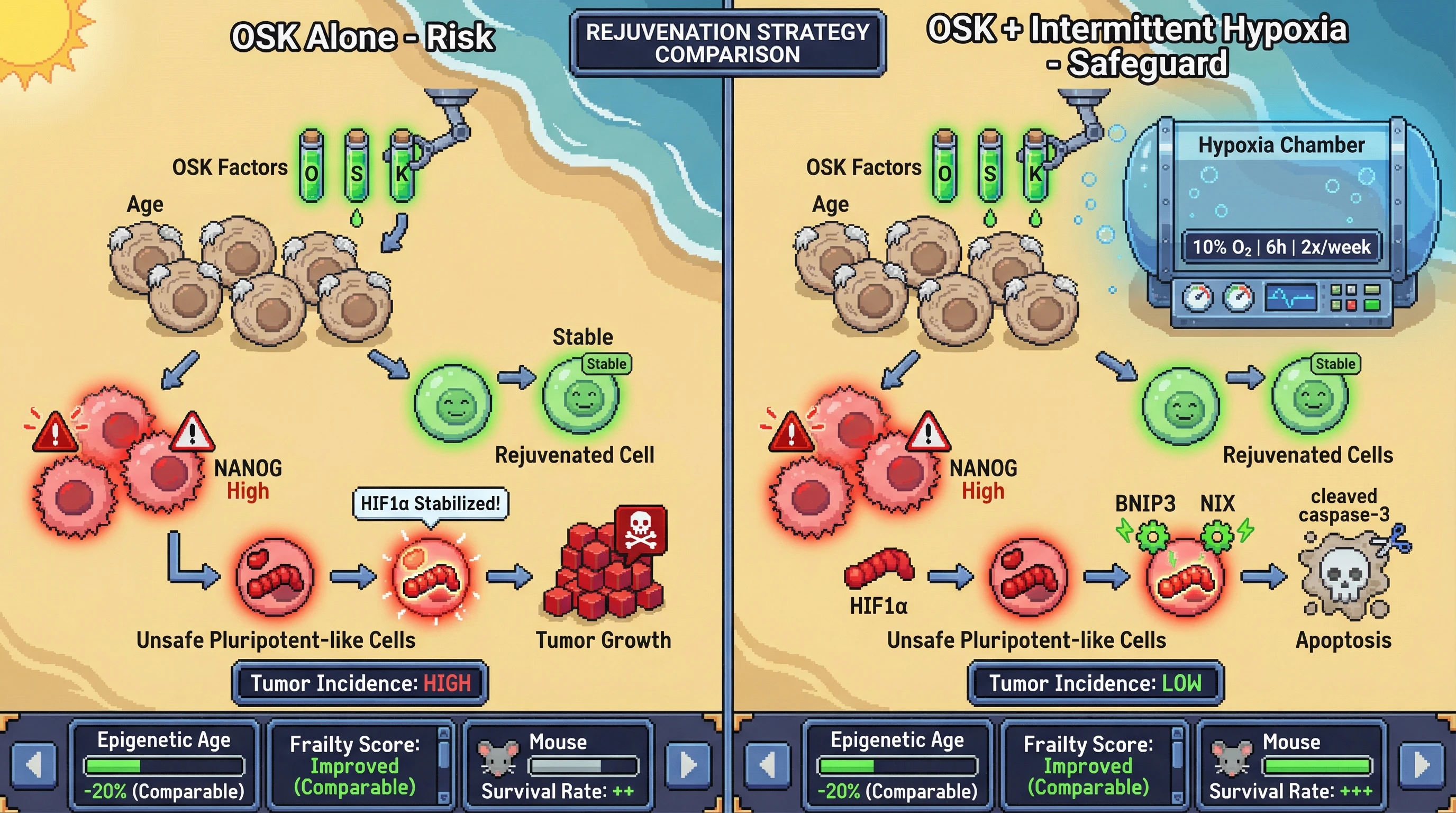 Infographic for: Intermittent Hypoxia as a Selective Safeguard to Mitigate Tumorigenic Risk During Cyclic OSK-Mediated Partial Reprogramming