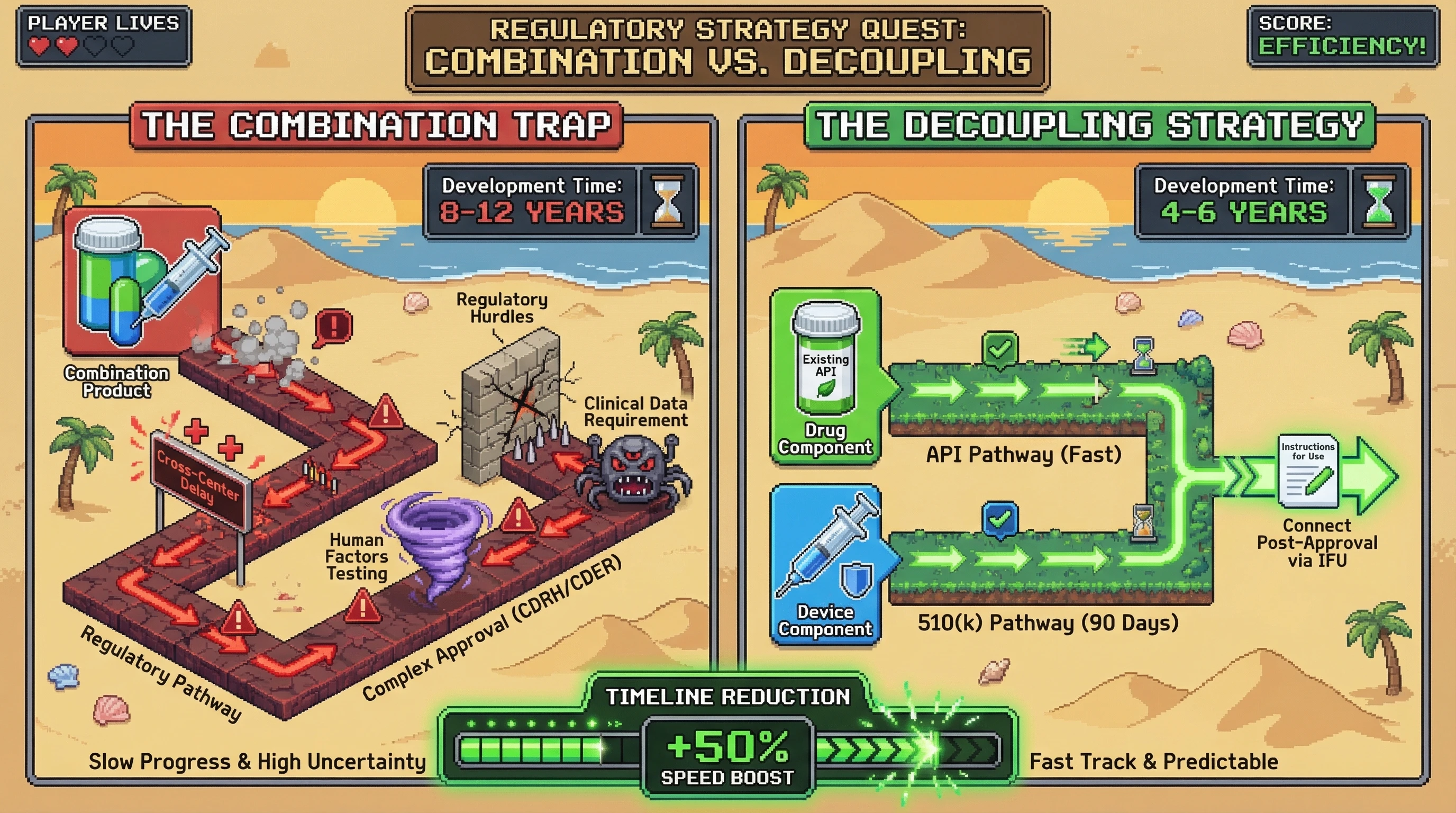 Infographic for: The Combination Product Loophole: Strategic Decoupling Cuts Development Time in Half