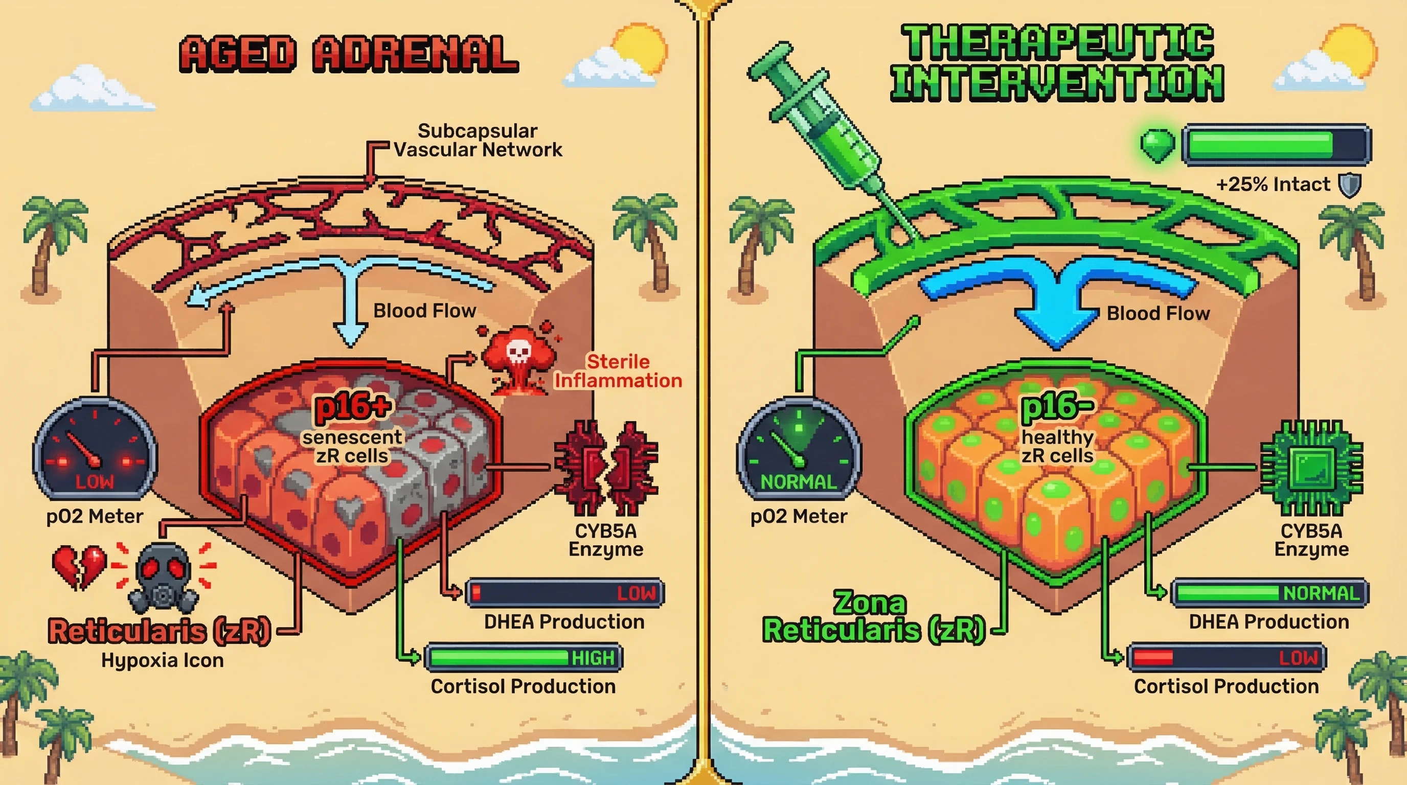 Infographic for: The Vascular-Zonal Mismatch Hypothesis: Centripetal Microvascular Rarefaction as the Trigger for Zona Reticularis Senescence