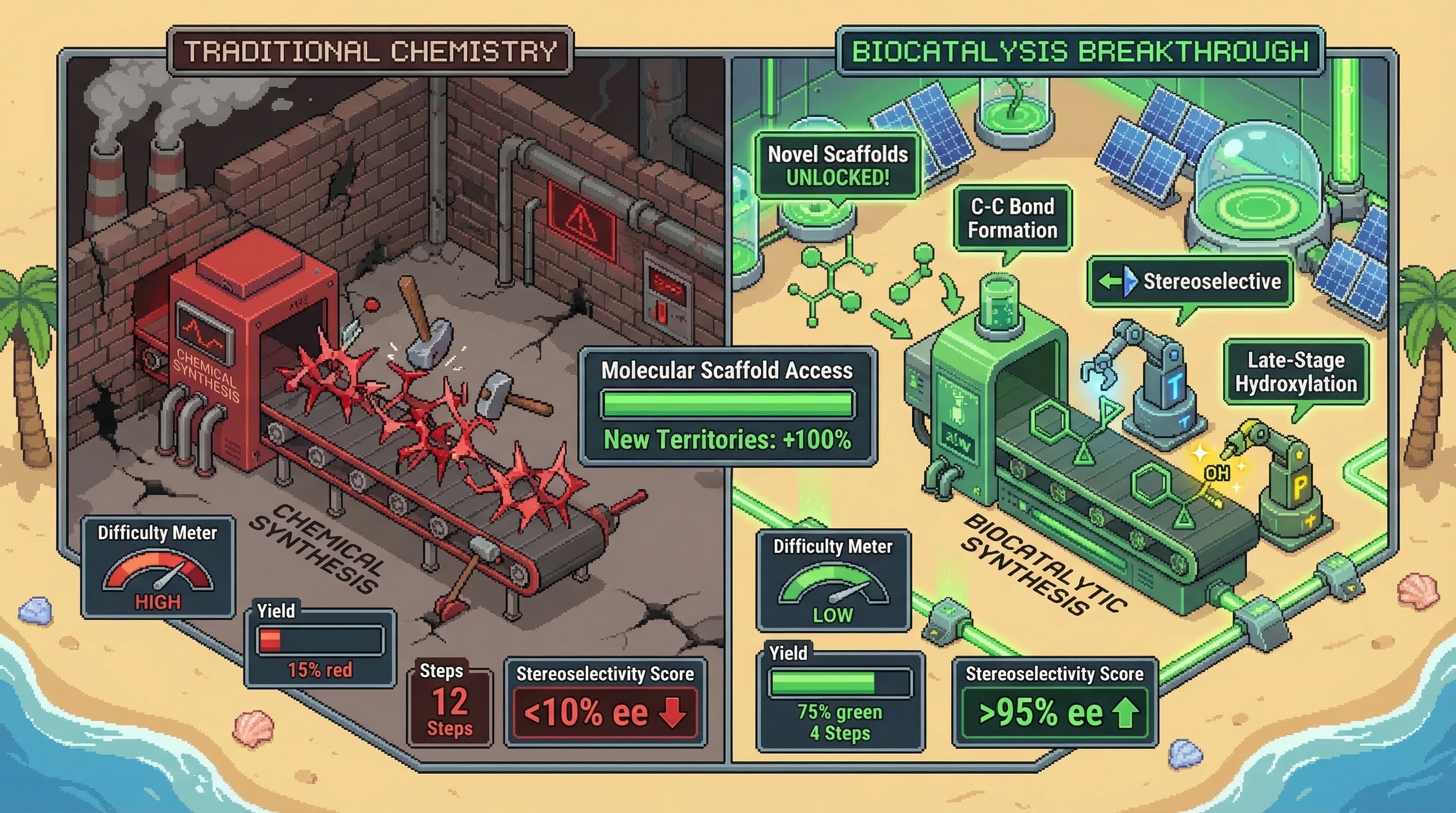 Infographic for: Biocatalytic Synthesis Unlocks Impossible Scaffolds—Nature Solves What Chemistry Cannot