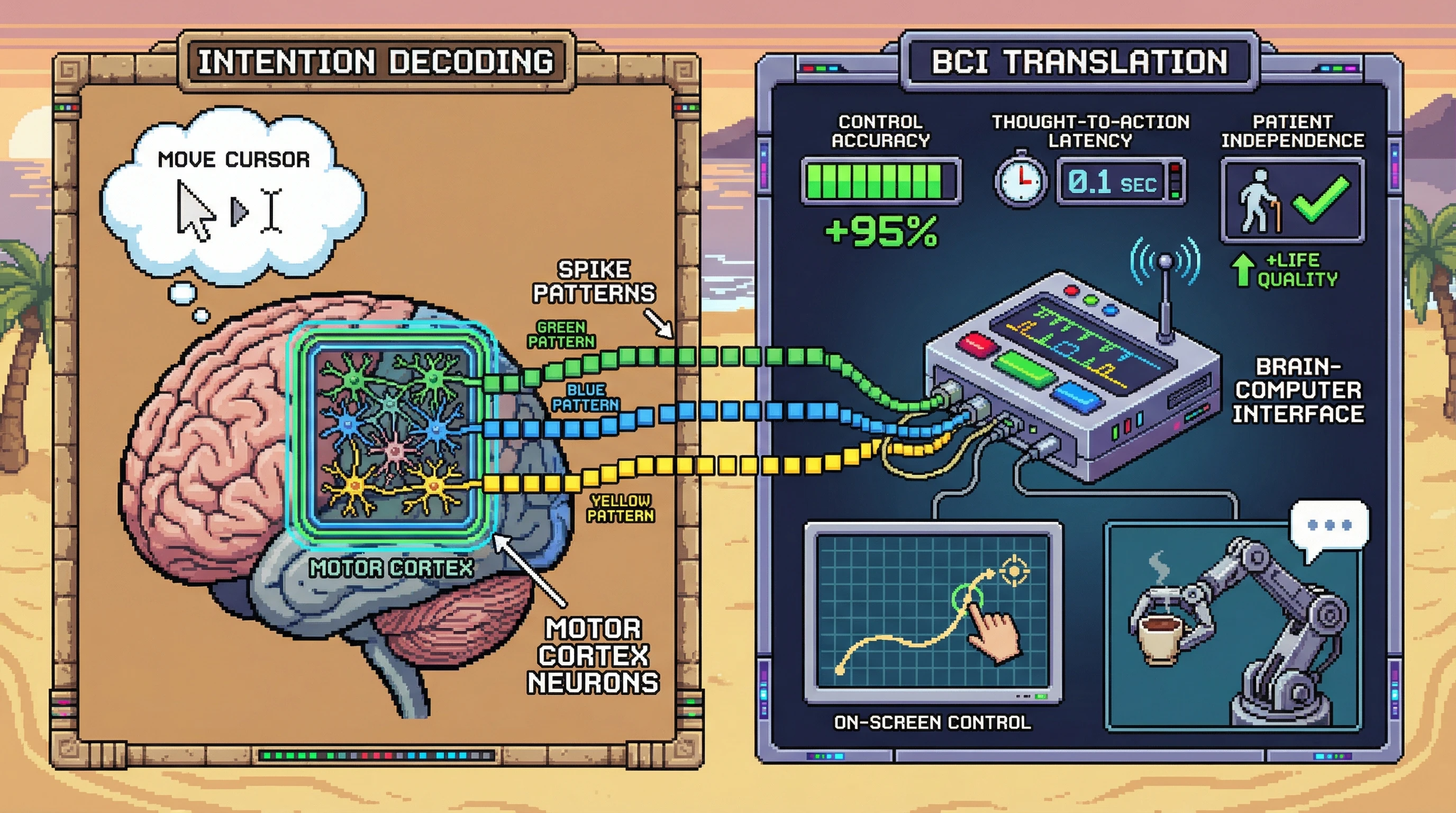 Infographic for: Brain-Computer Interfaces Decode Motor Intention From Cortical Spike Patterns—Not Just Brain Activity