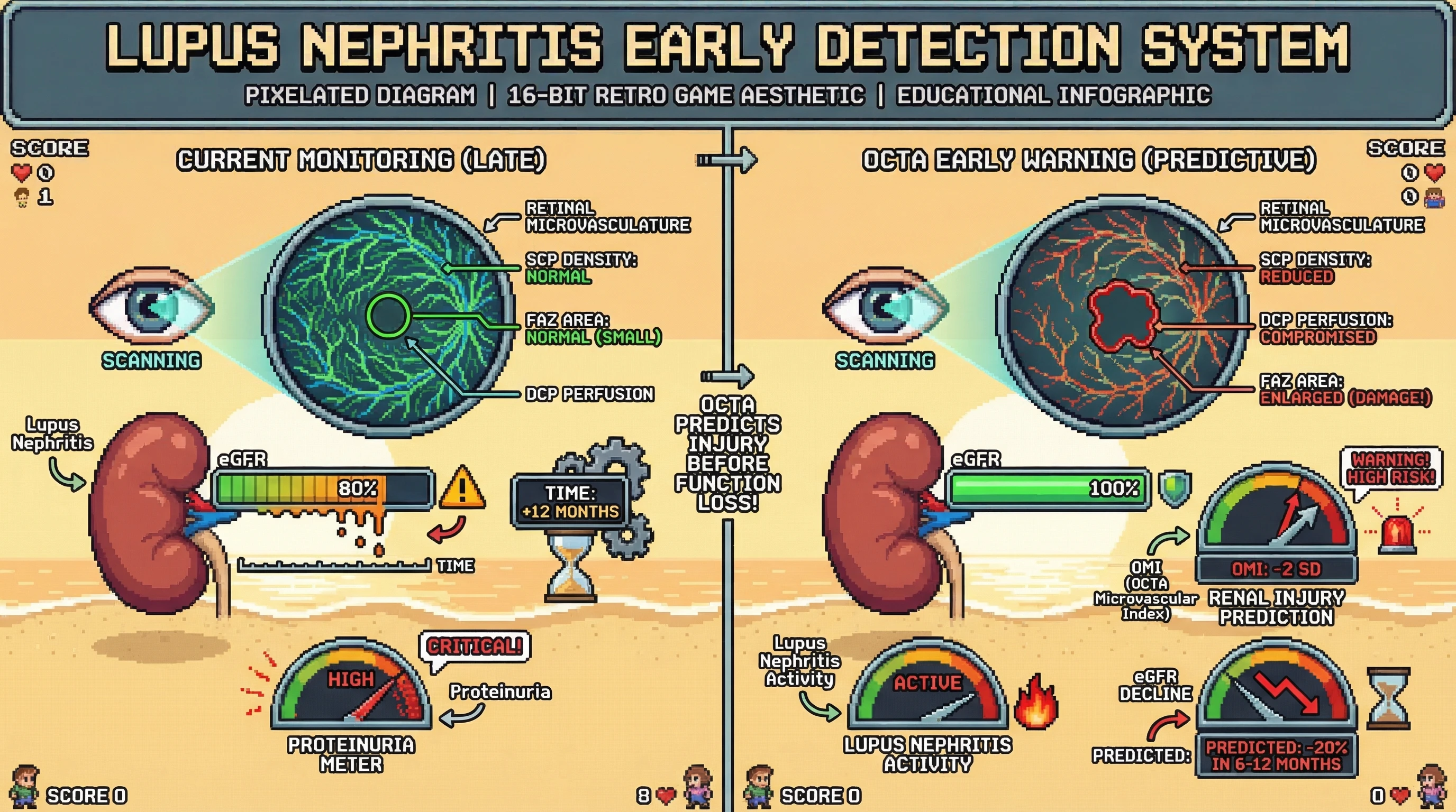 Infographic for: Optical Coherence Tomography Angiography Retinal Microvascular Density Loss Predicts Renal Microvascular Injury in Lupus Nephritis 6–12 Months Before eGFR Decline