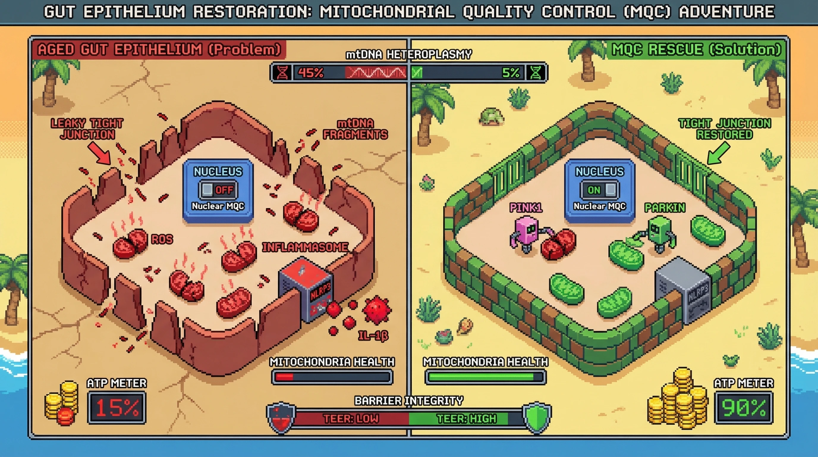 Infographic for: Nuclear Mitochondrial Quality Control as the Primary Driver of Age‑Related Gut Barrier Failure: A Testable Hypothesis
