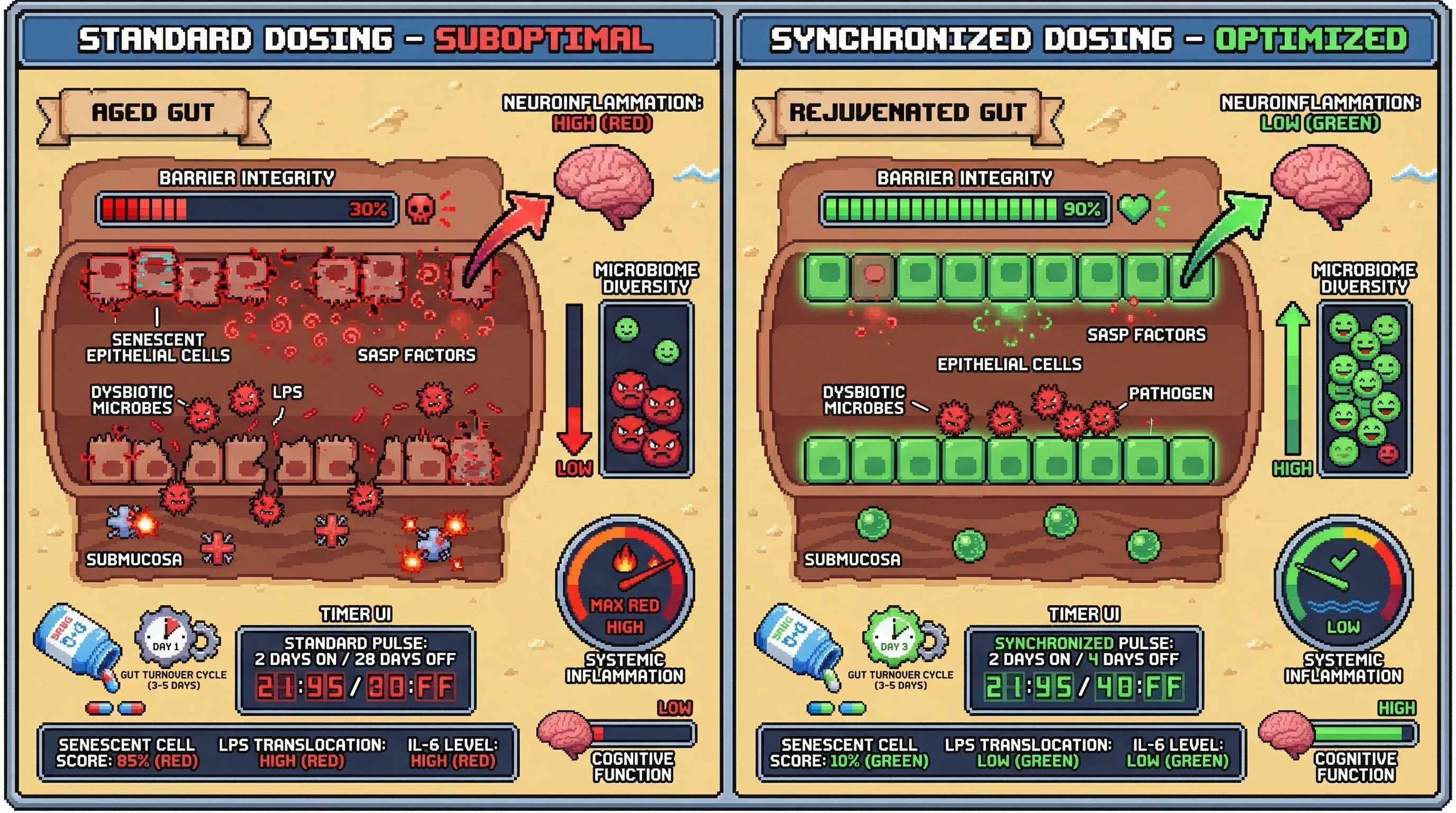 Infographic for: Synchronizing Senolytic Pulses with Intestinal Epithelial Turnover to Target Microbiome-Driven Inflammaging and Optimize Gut-Brain Benefits