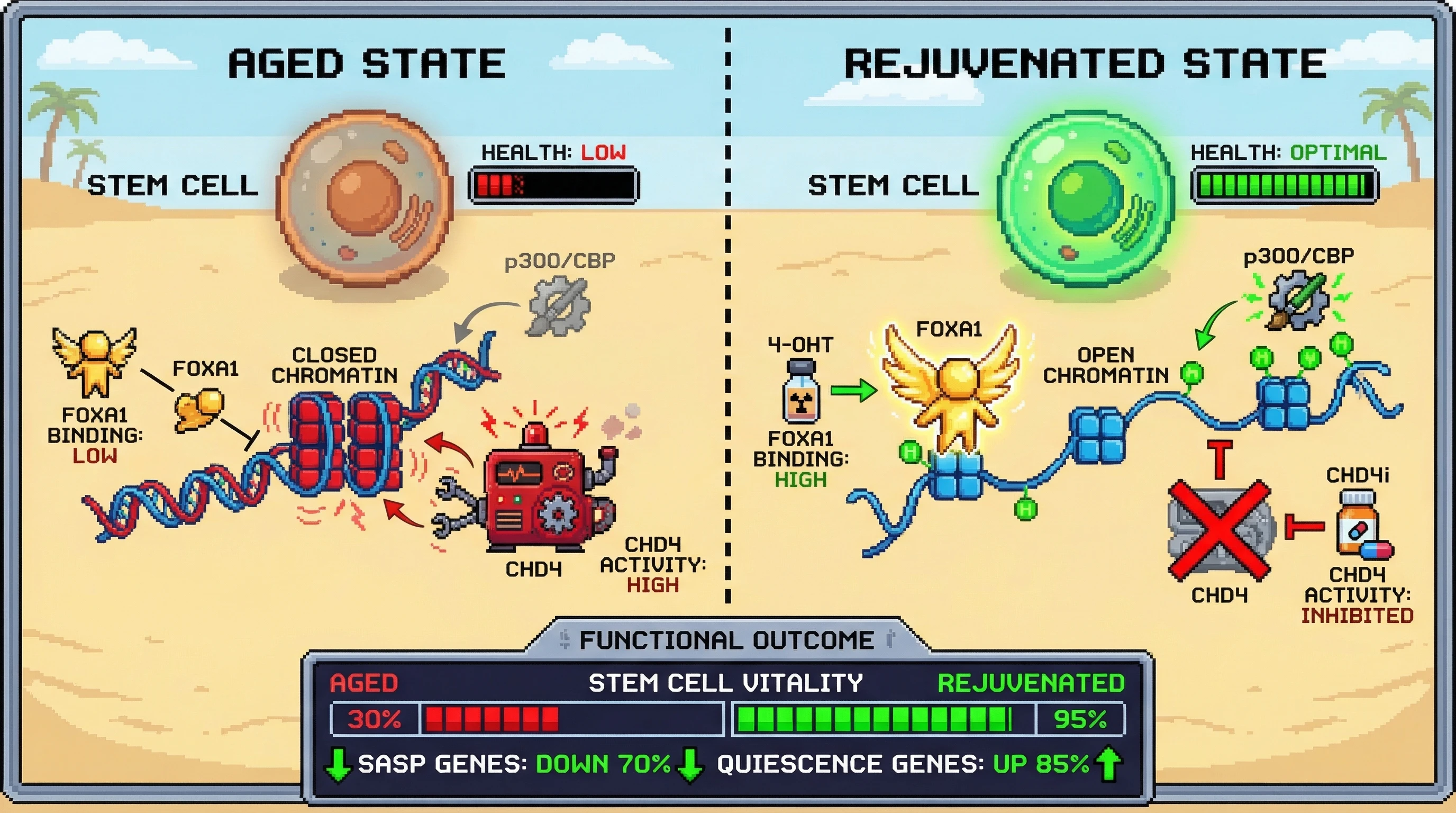 Infographic for: Testing a pioneer factor–driven reset of age‑eroded enhancers in stem cells