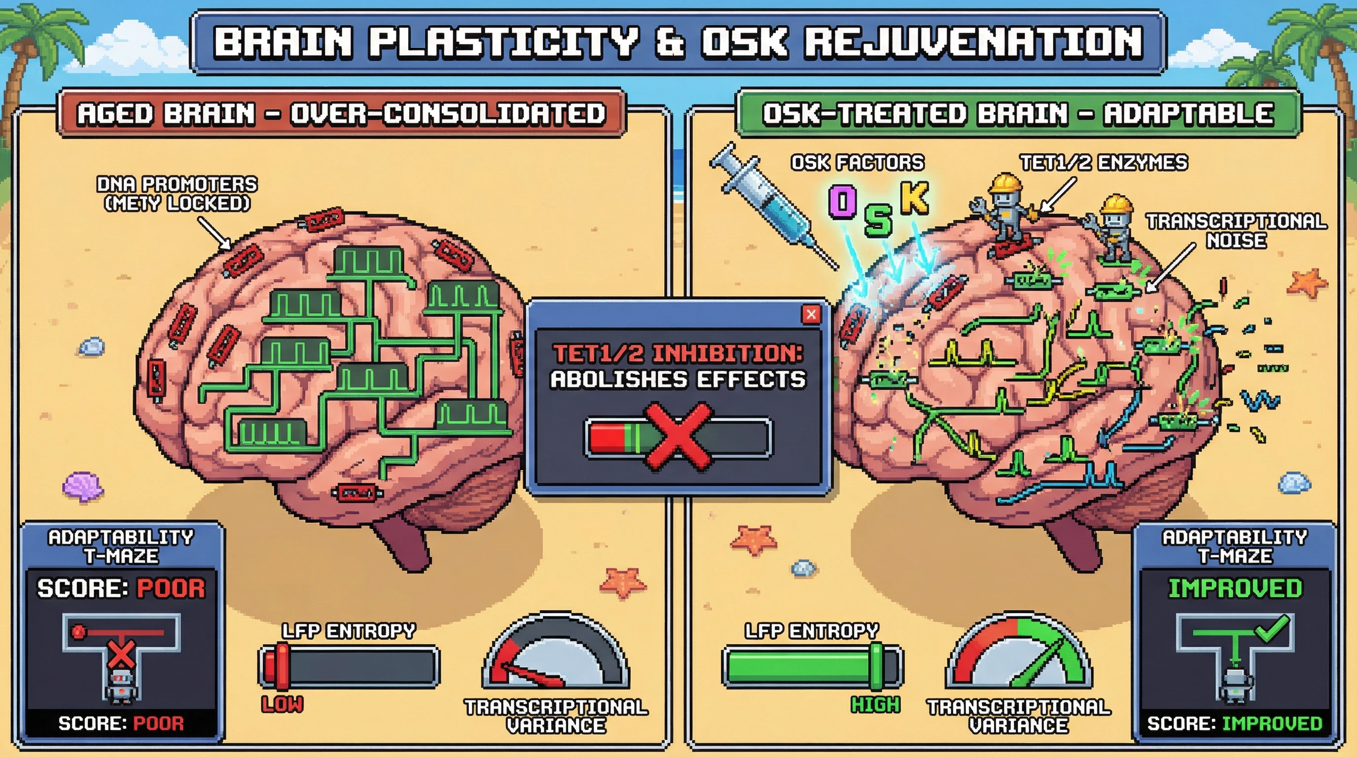 Infographic for: Transient OSK-Induced Epigenetic Noise Releases Over‑Consolidated Cortical Maps in Aging