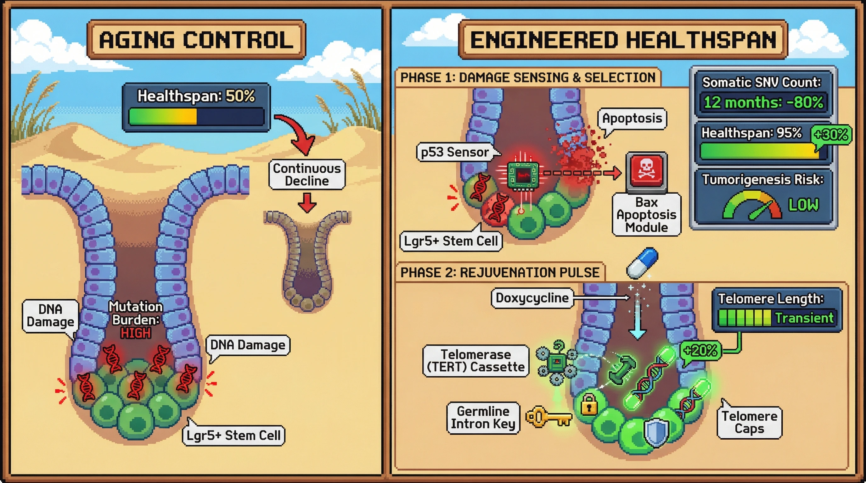 Infographic for: Engineering Germline‑Like Selection in Somatic Stem Cells to Extend Healthspan