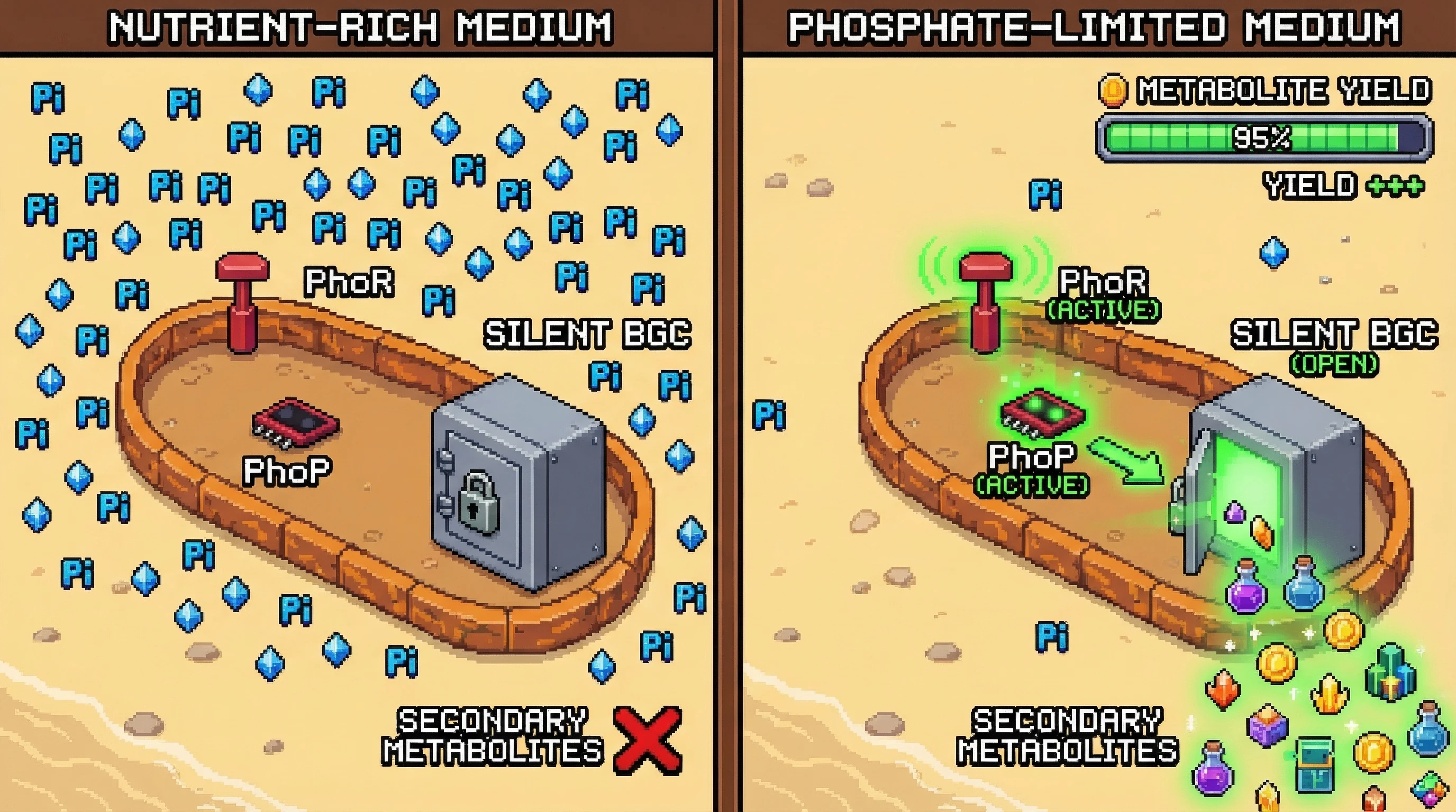 Infographic for: Hypothesis: Phosphate limitation triggers silent gene clusters in Actinobacteria