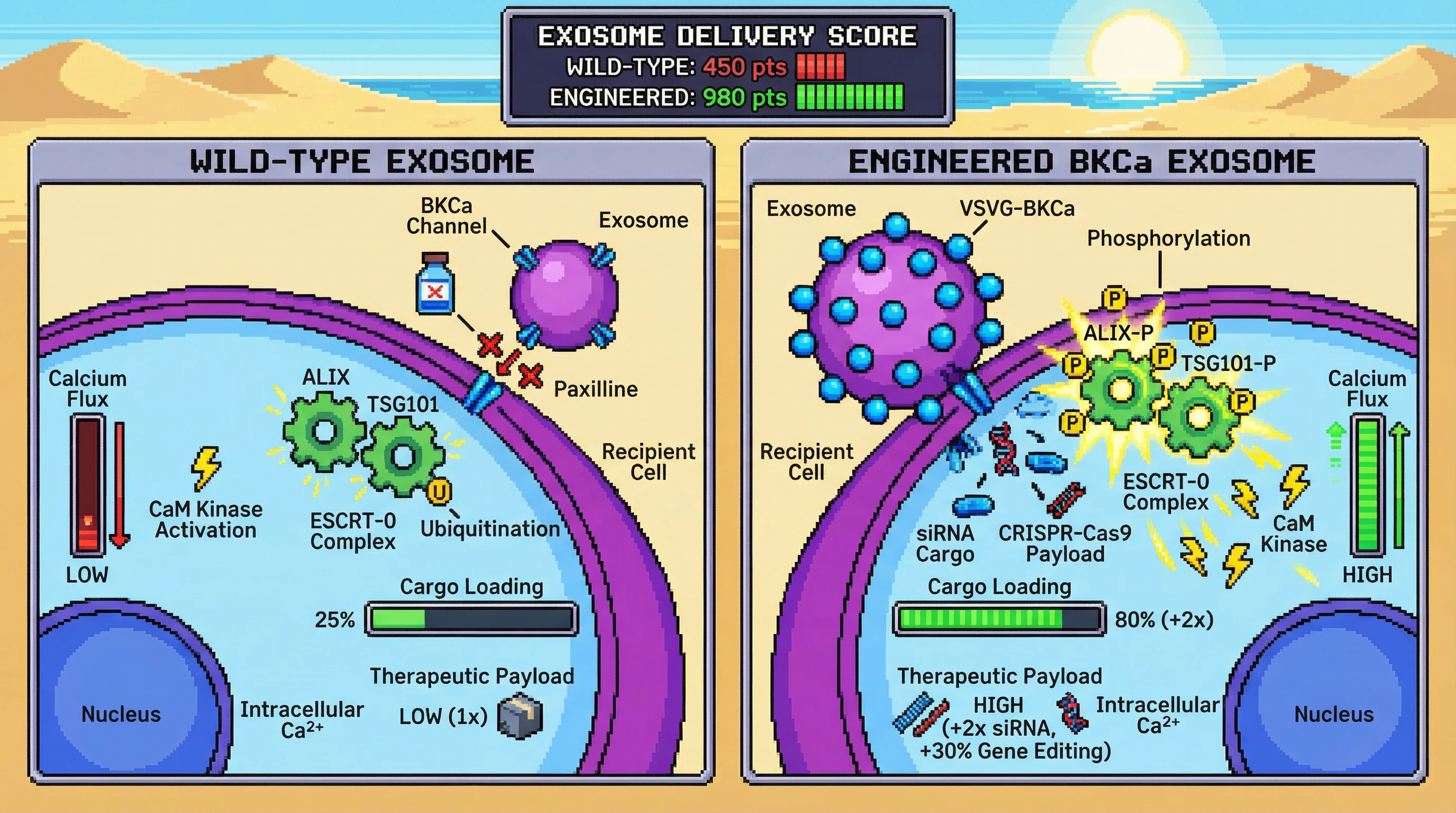 Infographic for: Engineering Exosomal BKCa Channel Density to Modulate Recipient Calcium Signaling and Improve Therapeutic Cargo Delivery