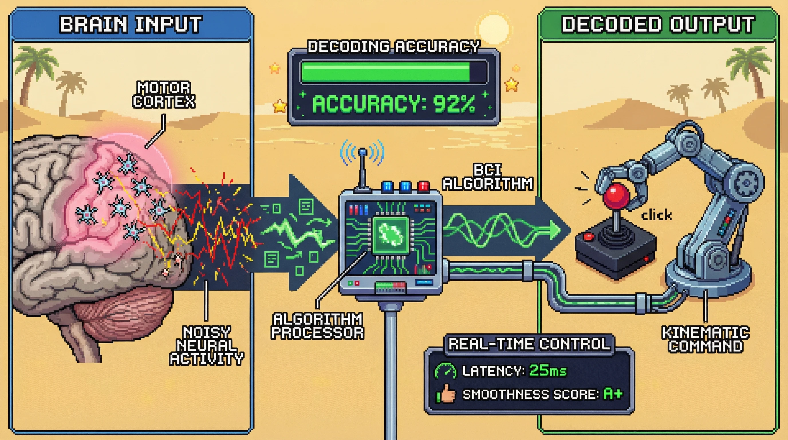 Infographic for: Brain-computer interfaces decode movement intentions by extracting signals from motor cortex