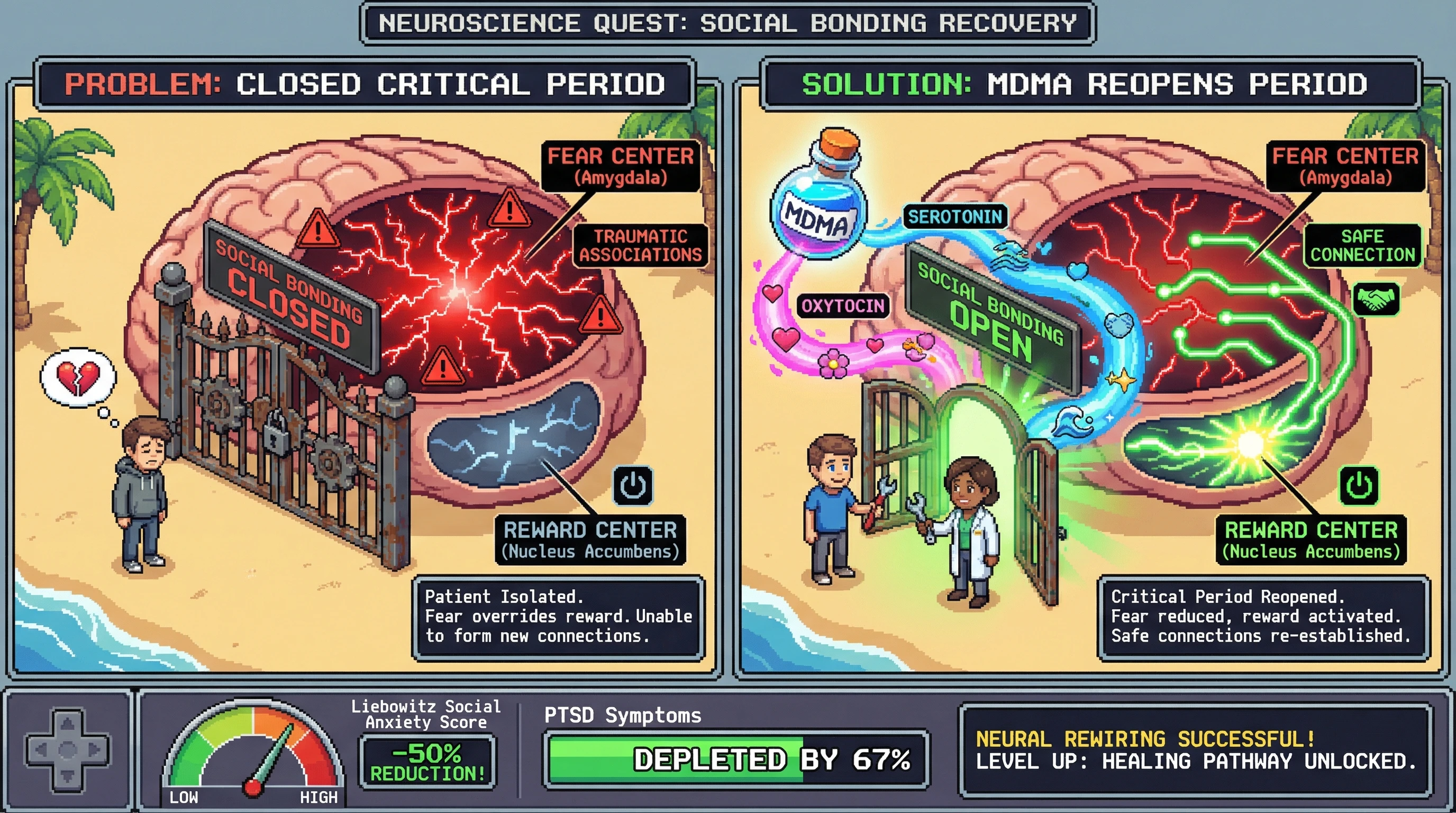 Infographic for: MDMA-Assisted Therapy Works Because MDMA Reopens a Social Bonding Critical Period — Not Because of Serotonin Flooding