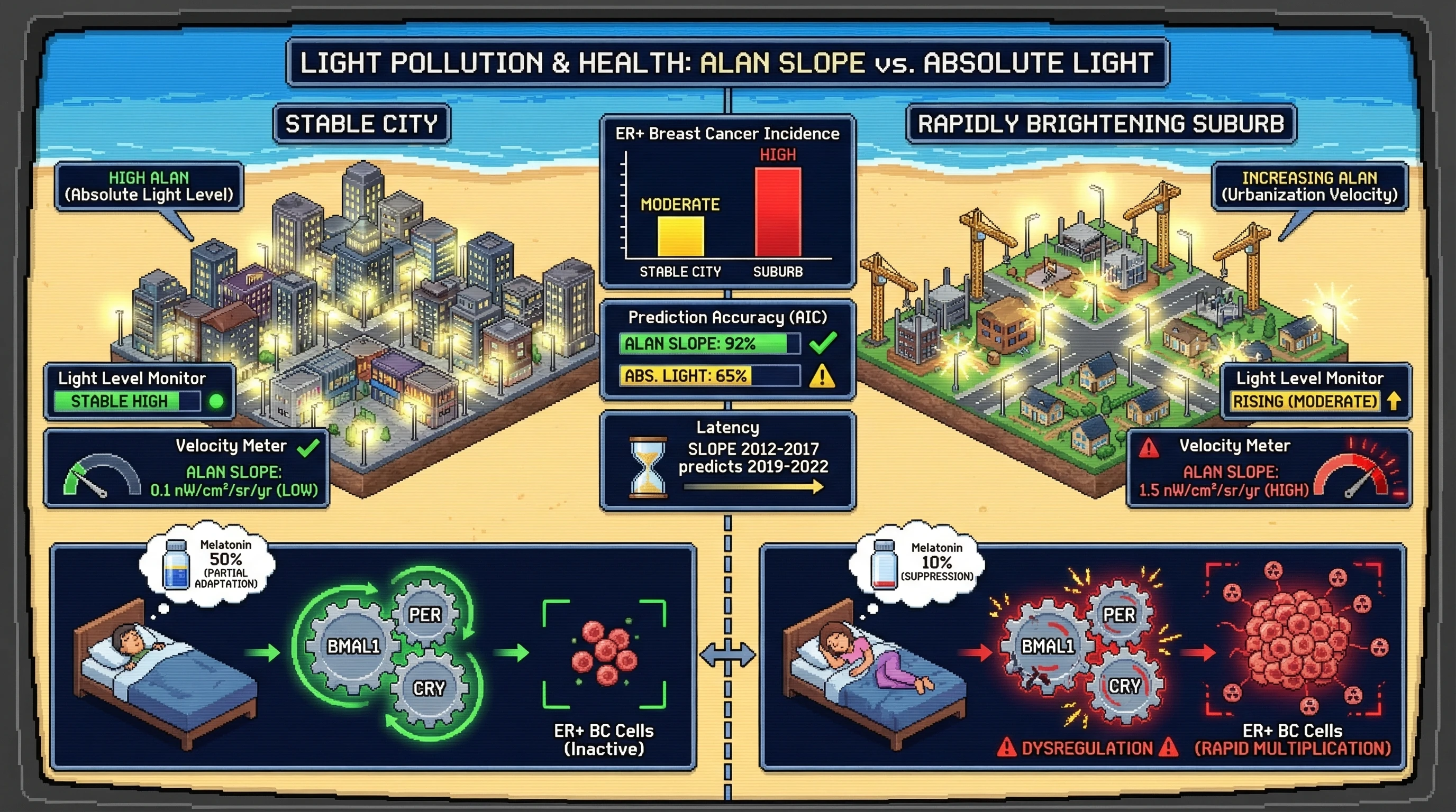 Infographic for: Rate of Light Pollution Increase Predicts Breast Cancer Incidence Better Than Absolute Nighttime Light Levels