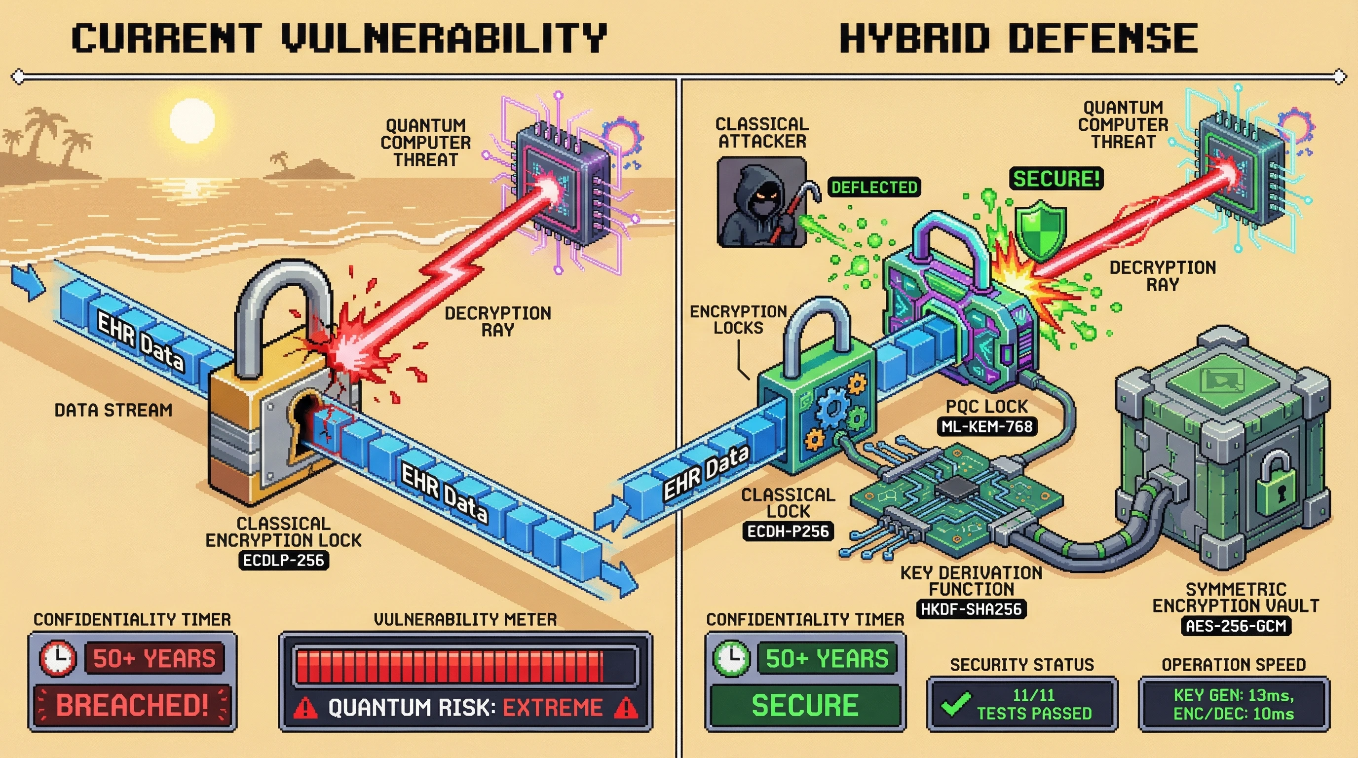 Infographic for: Hypothesis: Hybrid Post-Quantum Cryptography Should Be Standard for Electronic Health Records Before 2028