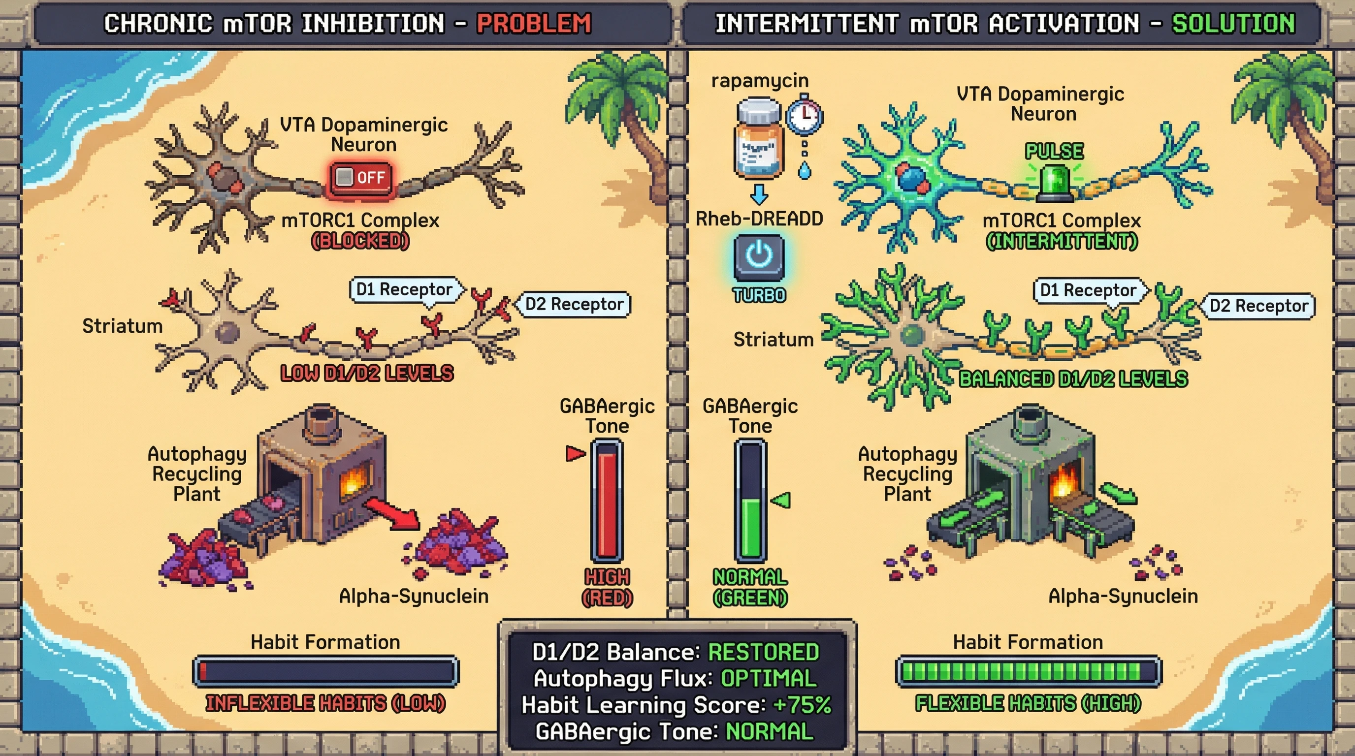Infographic for: Intermittent mTOR Activation Preserves D1/D2 Receptor Balance and Habit Formation in Aging Basal Ganglia