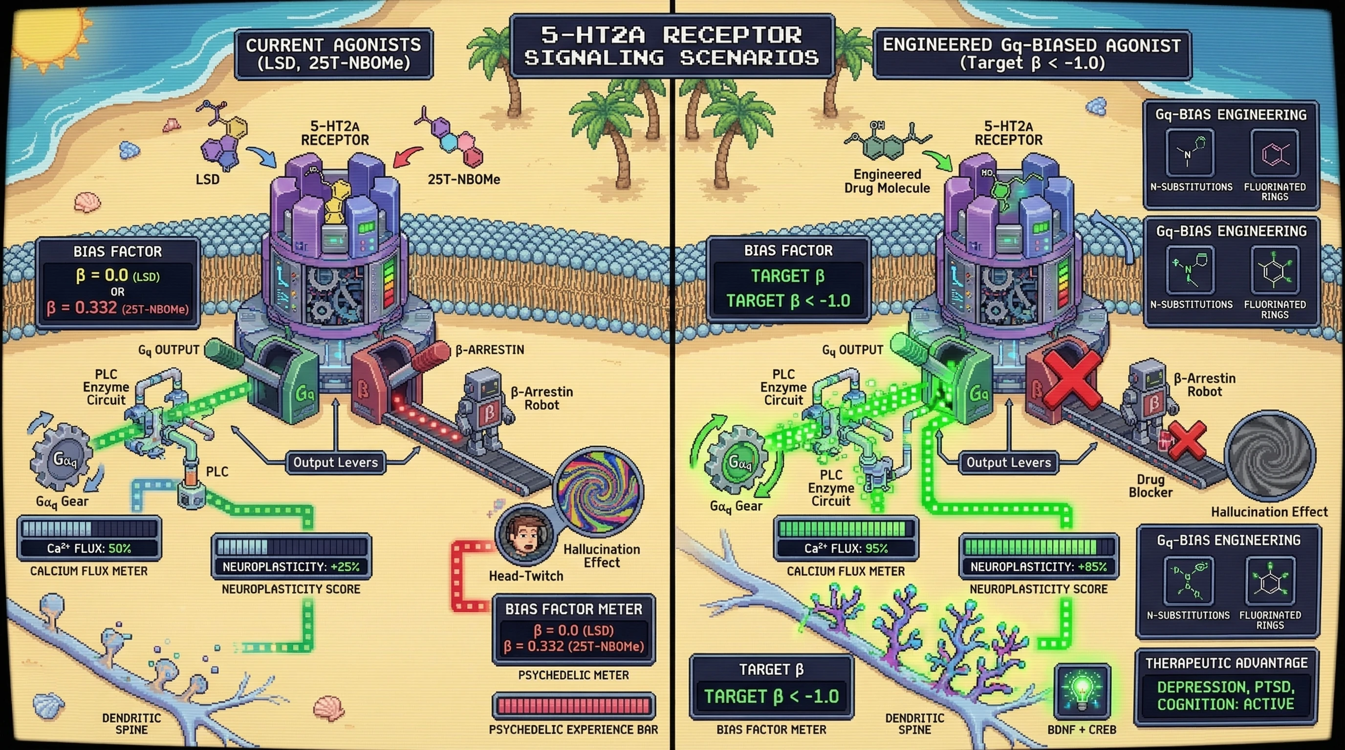 Infographic for: β-Arrestin Bias Engineering: Systematic Design of Gq-Selective 5-HT2A Agonists for Neuroplasticity Without Psychedelic Experience