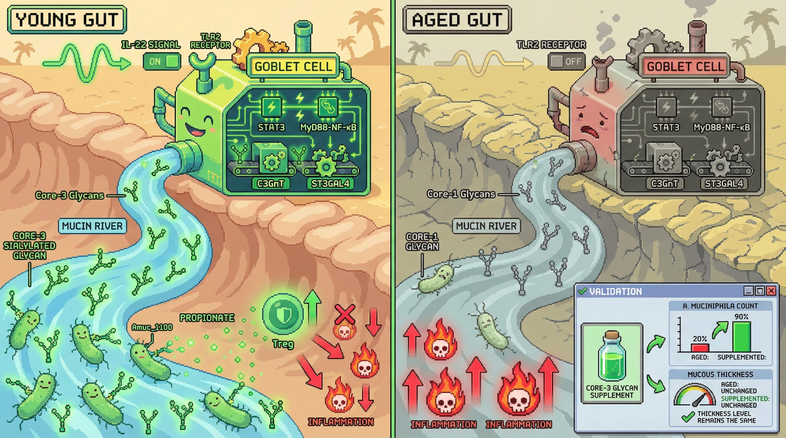Infographic for: Immune-Driven Mucin Glycan Remodeling as the Primary Cause of Age-Related Akkermansia muciniphila Decline