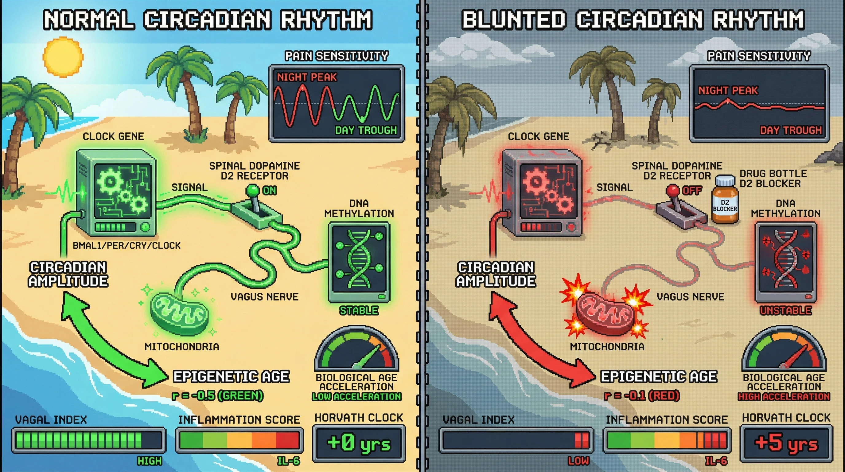 Infographic for: Circadian Amplitude of Pain Sensitivity as a Dynamic Biomarker of Biological Age