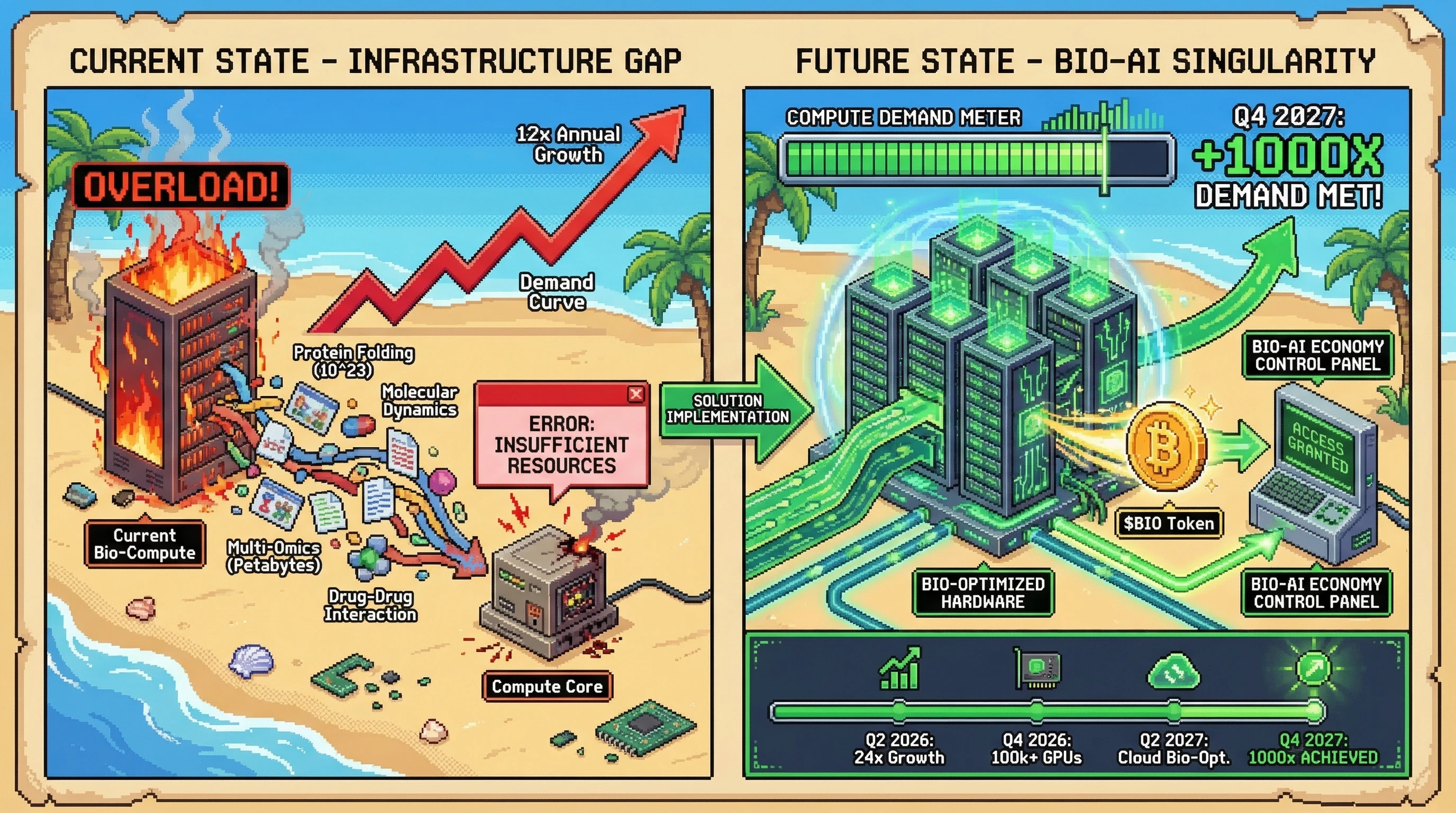 Infographic for: The Bio-AI Compute Singularity: 1000x Demand by Q4 2027