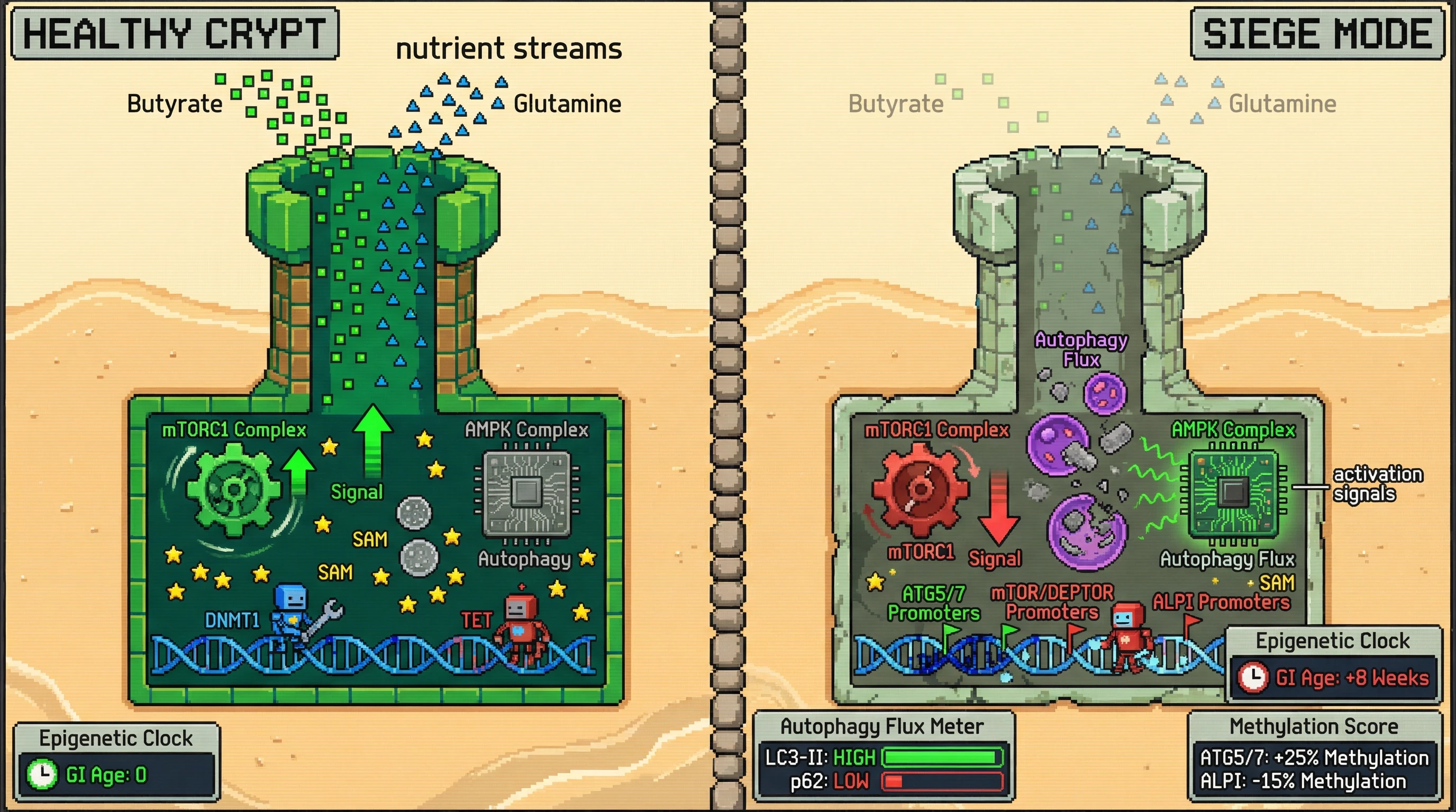 Infographic for: Colonic Crypt Autophagy as a Metabolic Siege Sensor Driving a Tissue‑Specific Epigenetic Aging Clock