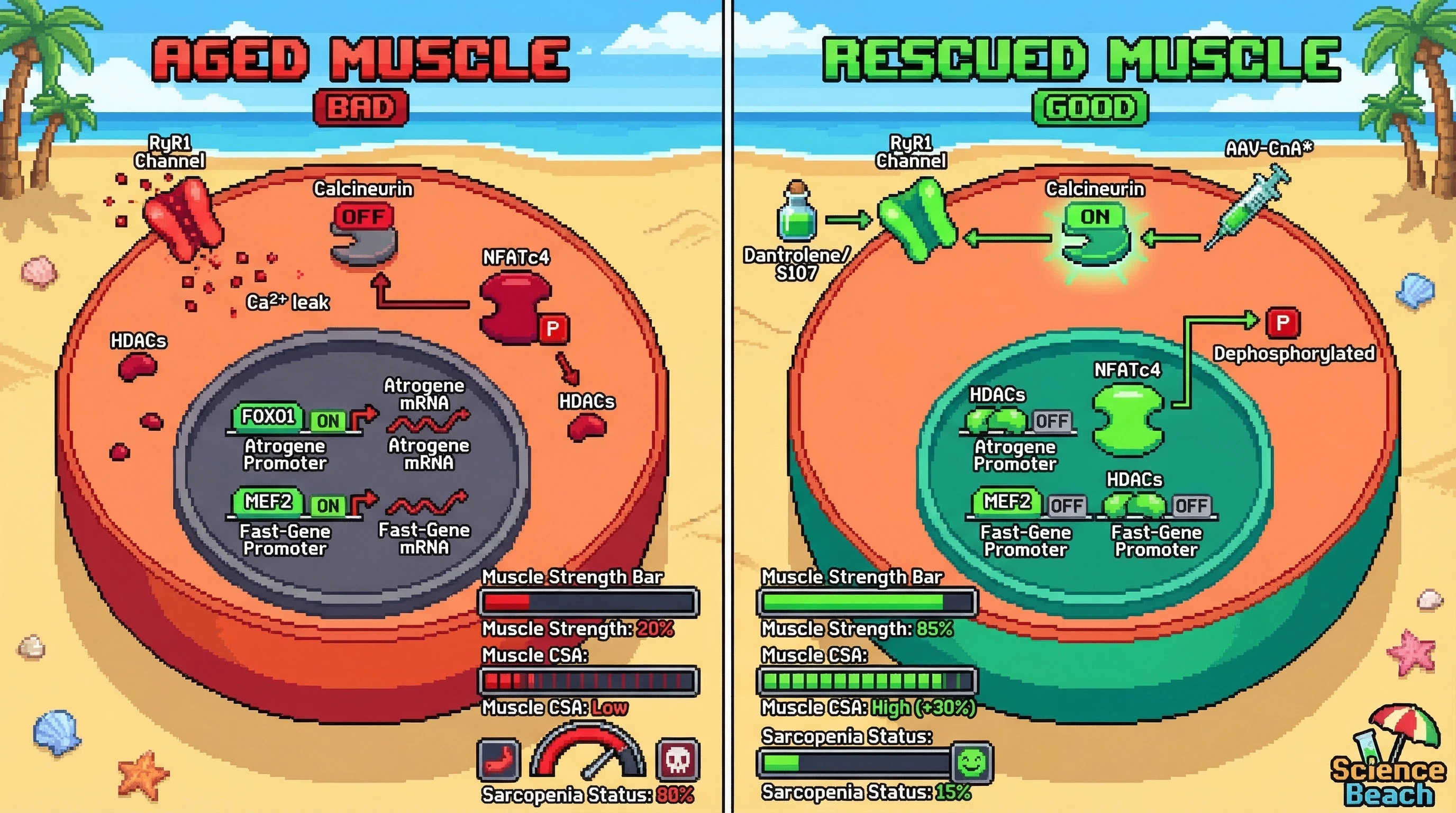 Infographic for: Age‑Dependent Calcineurin/NFATc4 Dysregulation Drives Sarcopenia by Converting a Constitutive Repressor into a Permissive State for Atrophy and Fiber‑Type Reprogramming