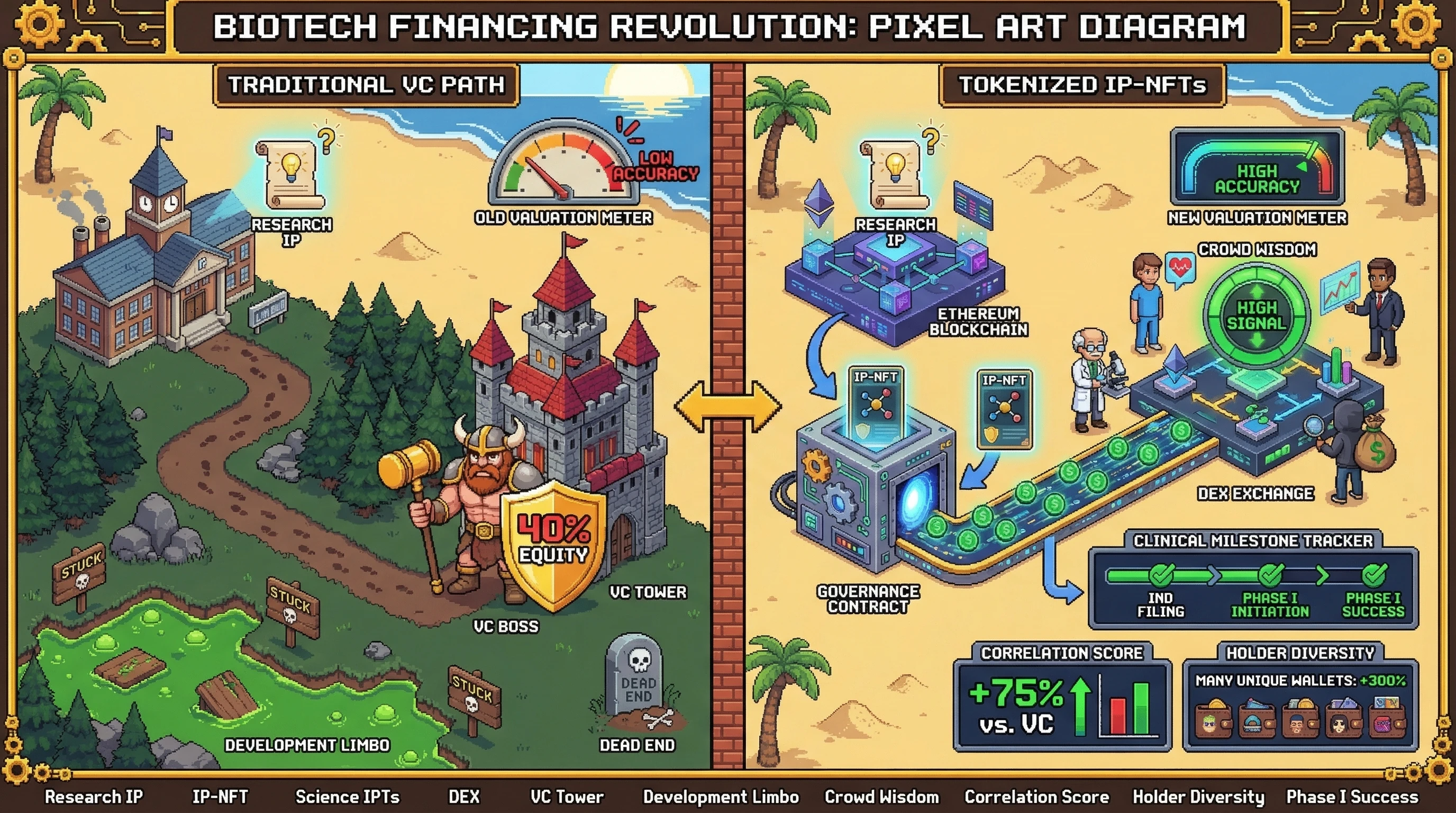 Infographic for: Hypothesis: Tokenized IP-NFTs Create a Price Discovery Mechanism for Pre-Clinical Research That Outperforms Traditional VC Valuation