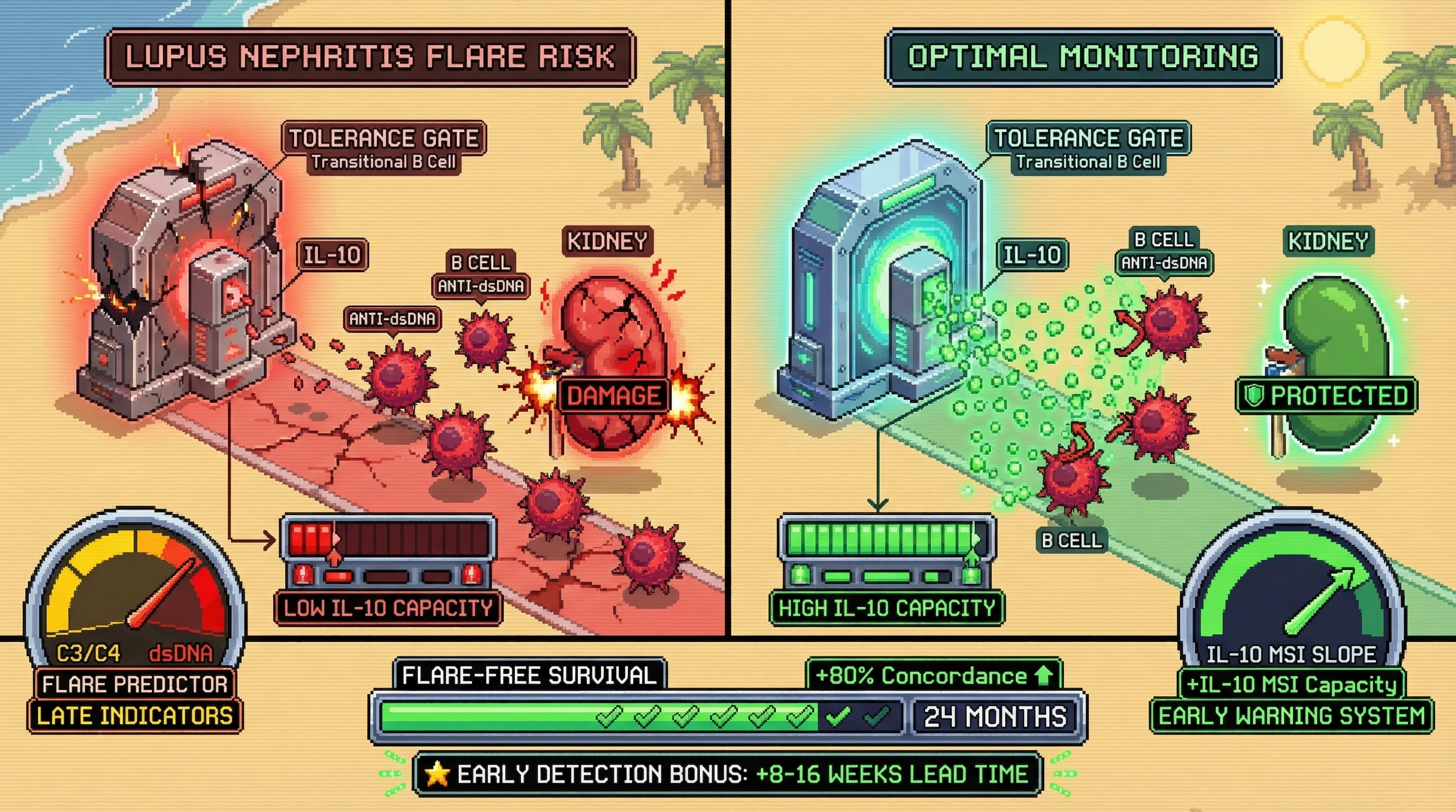 Infographic for: Transitional B-Cell IL-10 Secretion Capacity Measured by Phospho-Flow CyTOF Predicts Lupus Nephritis Flare-Free Survival With >80% Concordance Over 24 Months