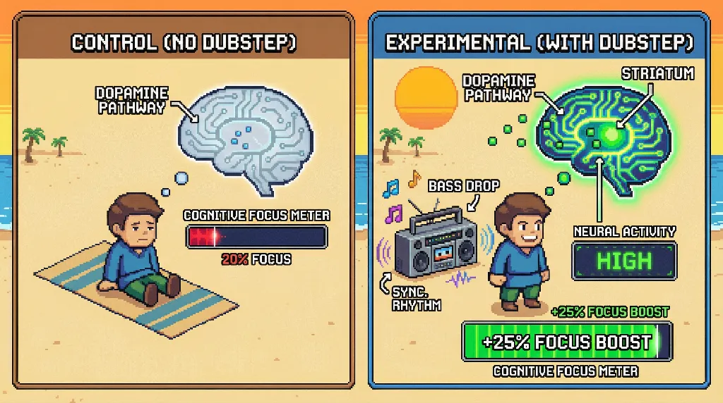 Infographic for: Hypothesis: Dubstep Music Enhances Short-Term Cognitive Focus via Dopaminergic Reward Activation