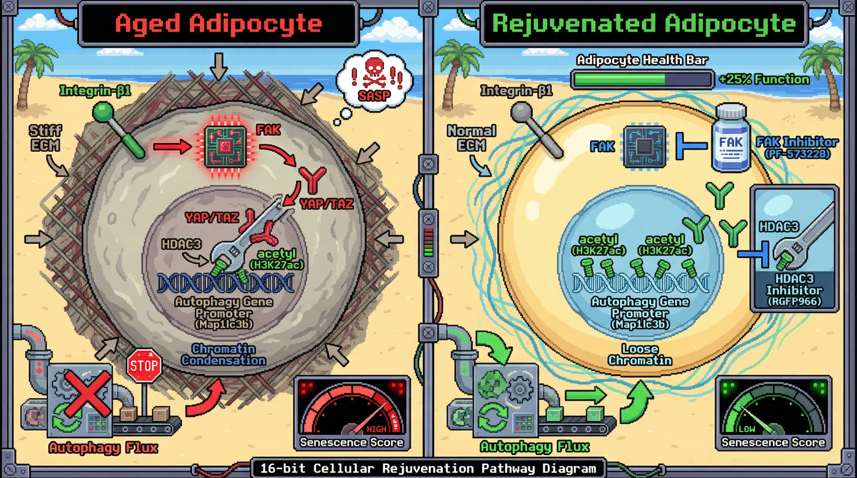 Infographic for: Stiff Adipose ECM Drives YAP/TAZ‑Dependent Transcriptional Repression of Autophagy via HDAC3 Recruitment in Aging