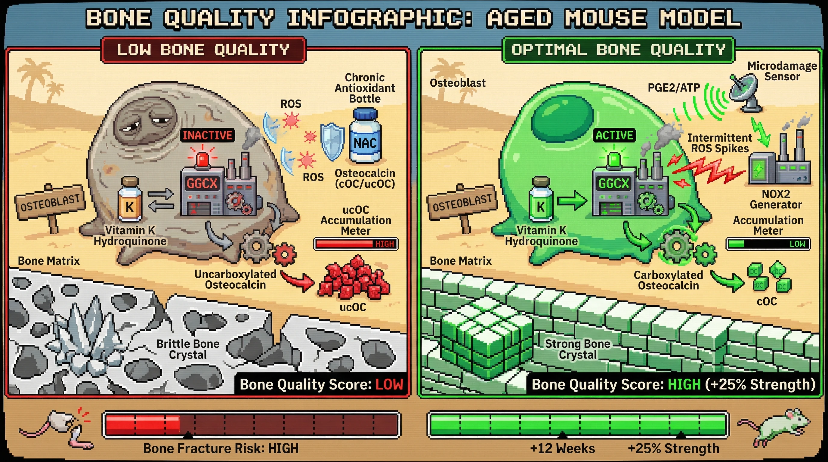 Infographic for: Intermittent Oxidative Threat Drives Vitamin K‑Dependent Osteocalcin Carboxylation and Bone Quality
