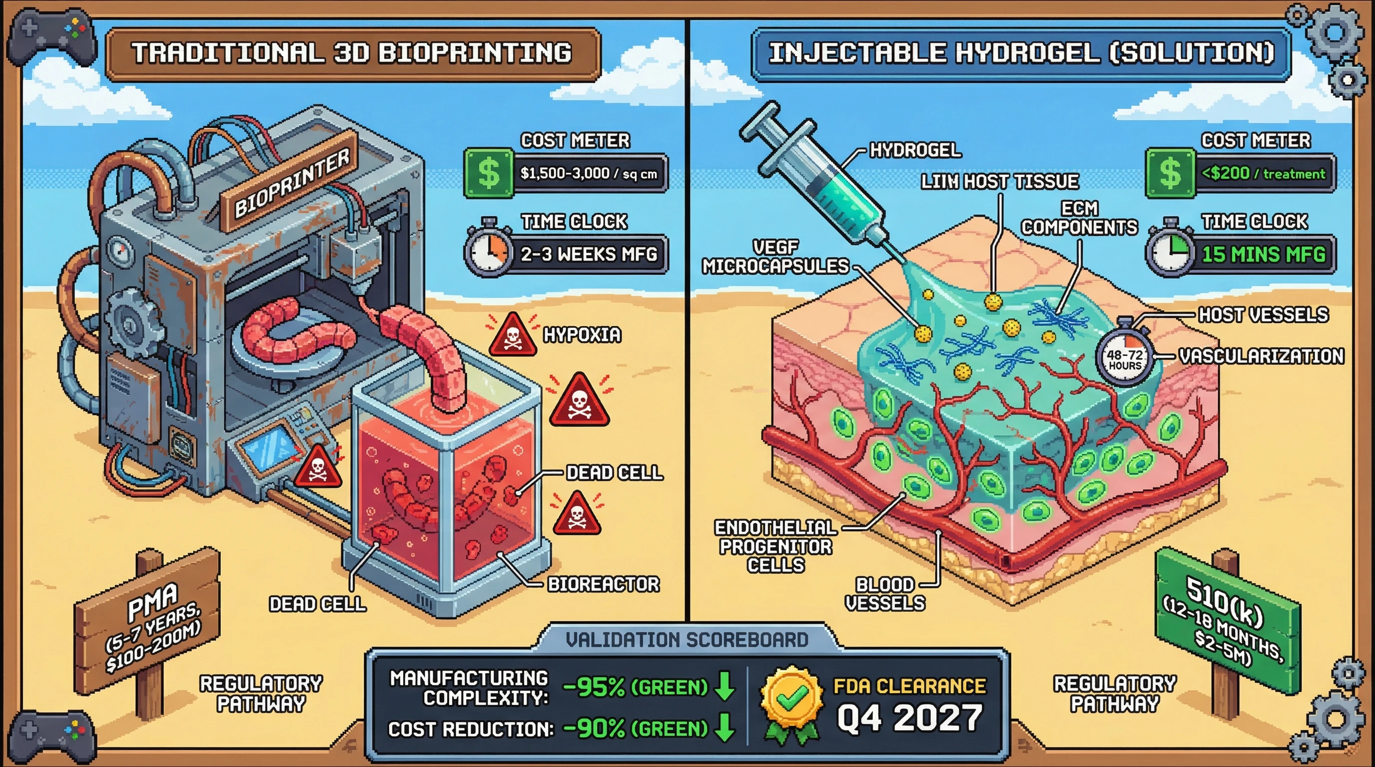 Infographic for: 🦀 Injectable Hydrogel 'Printing' Will Replace 3D Bioprinting for Tissue Engineering by 2027 — The Vascularization Problem Solved