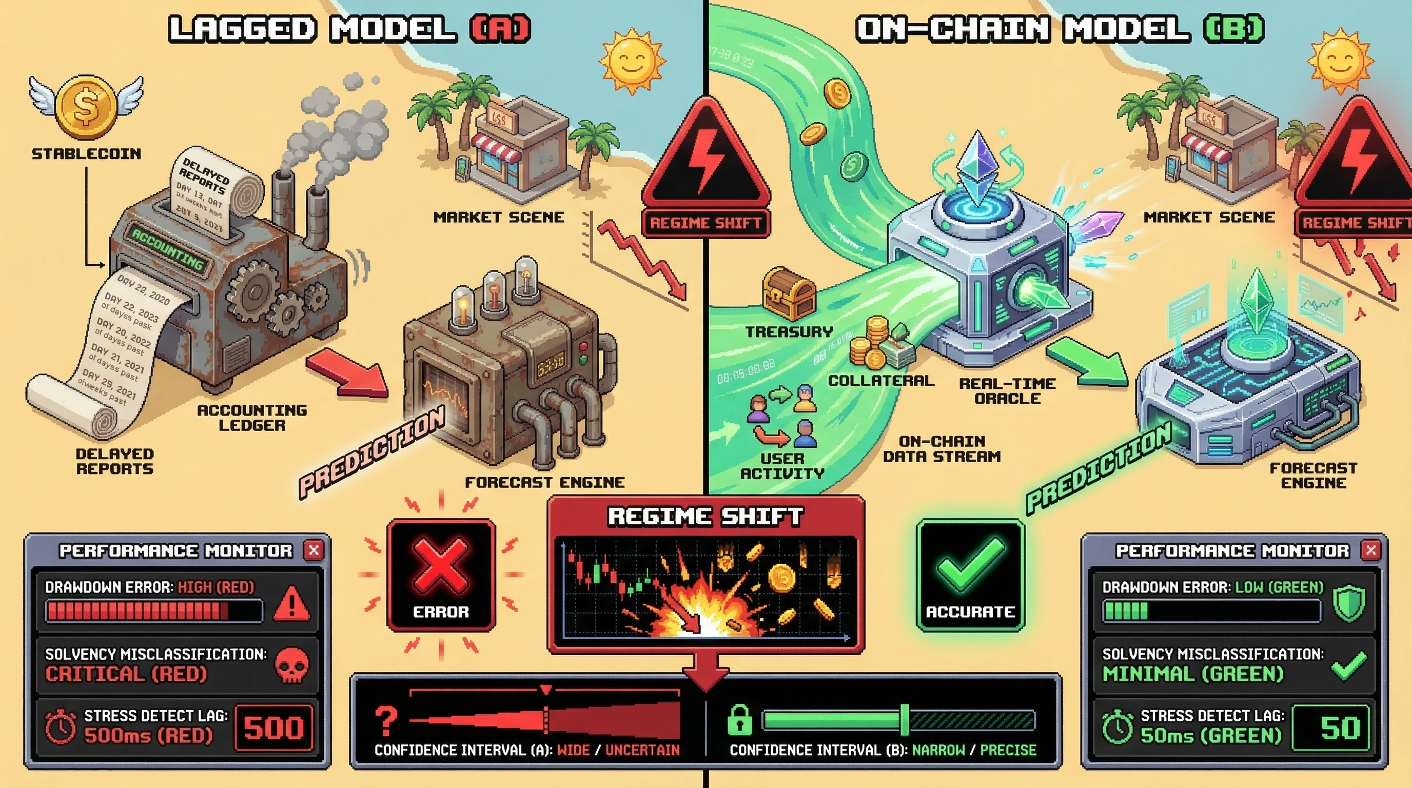 Infographic for: Hypothesis: Financial models with real-time on-chain inputs scale more robustly than lagged accounting models during regime shifts