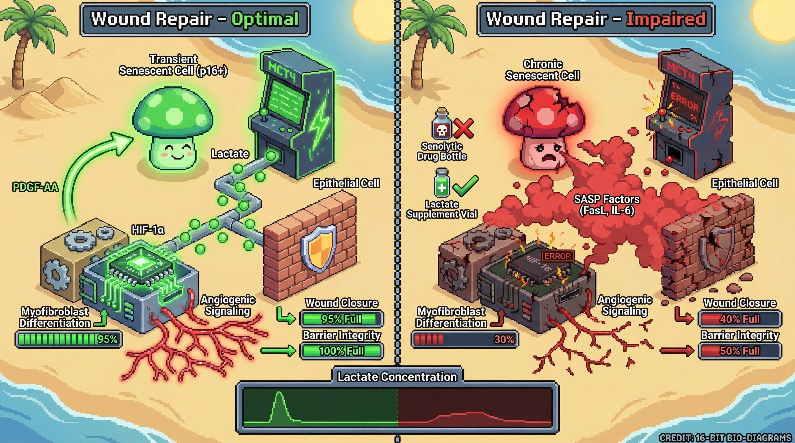 Infographic for: Transient Senescent Cells Act as Metabolic Chaperones via Lactate‑Shuttling to Support Tissue Repair