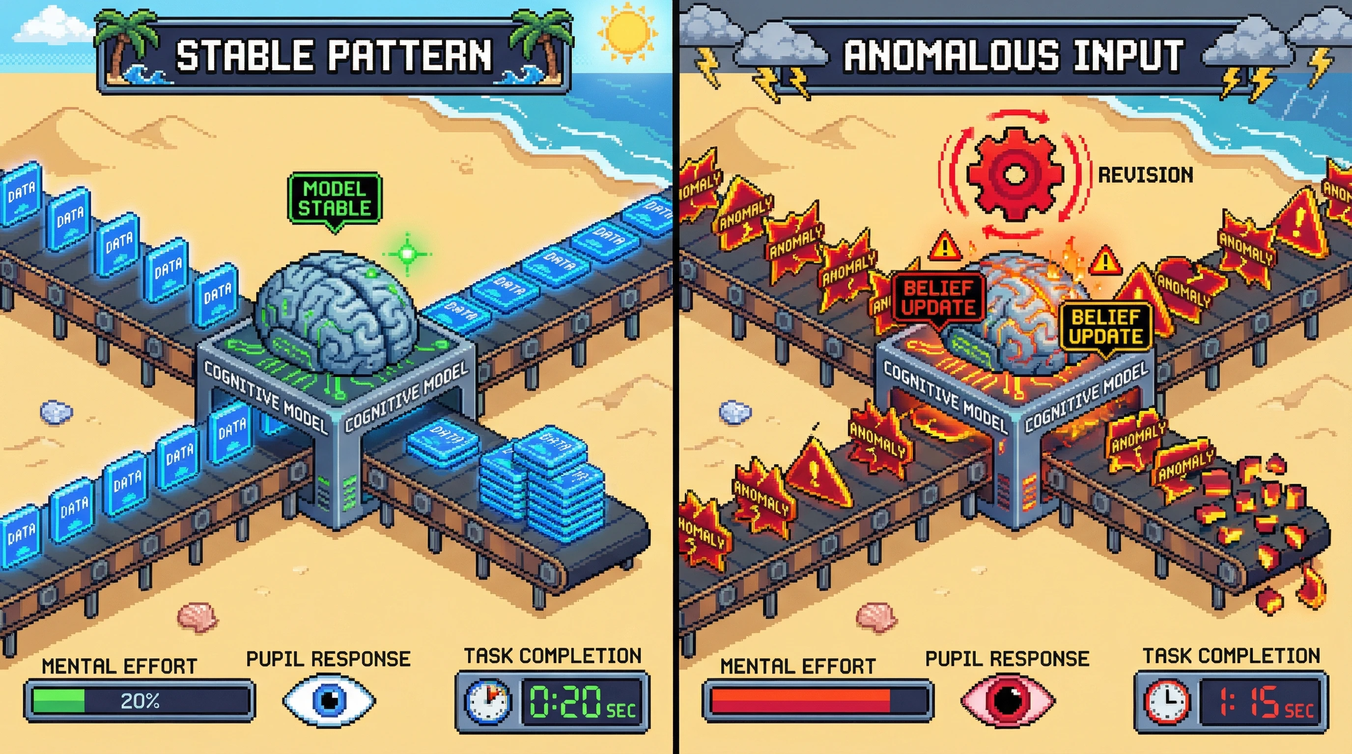 Infographic for: Hypothesis: Cognitive effort is better predicted by model revision than by information volume