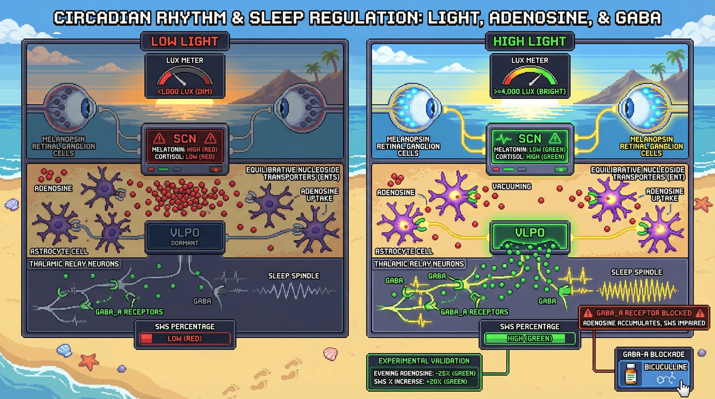 Infographic for: Morning Light Intensity Threshold Predicts Next-Night Slow-Wave Sleep Enhancement via Adenosine Clearance and Thalamocortical GABAergic Modulation