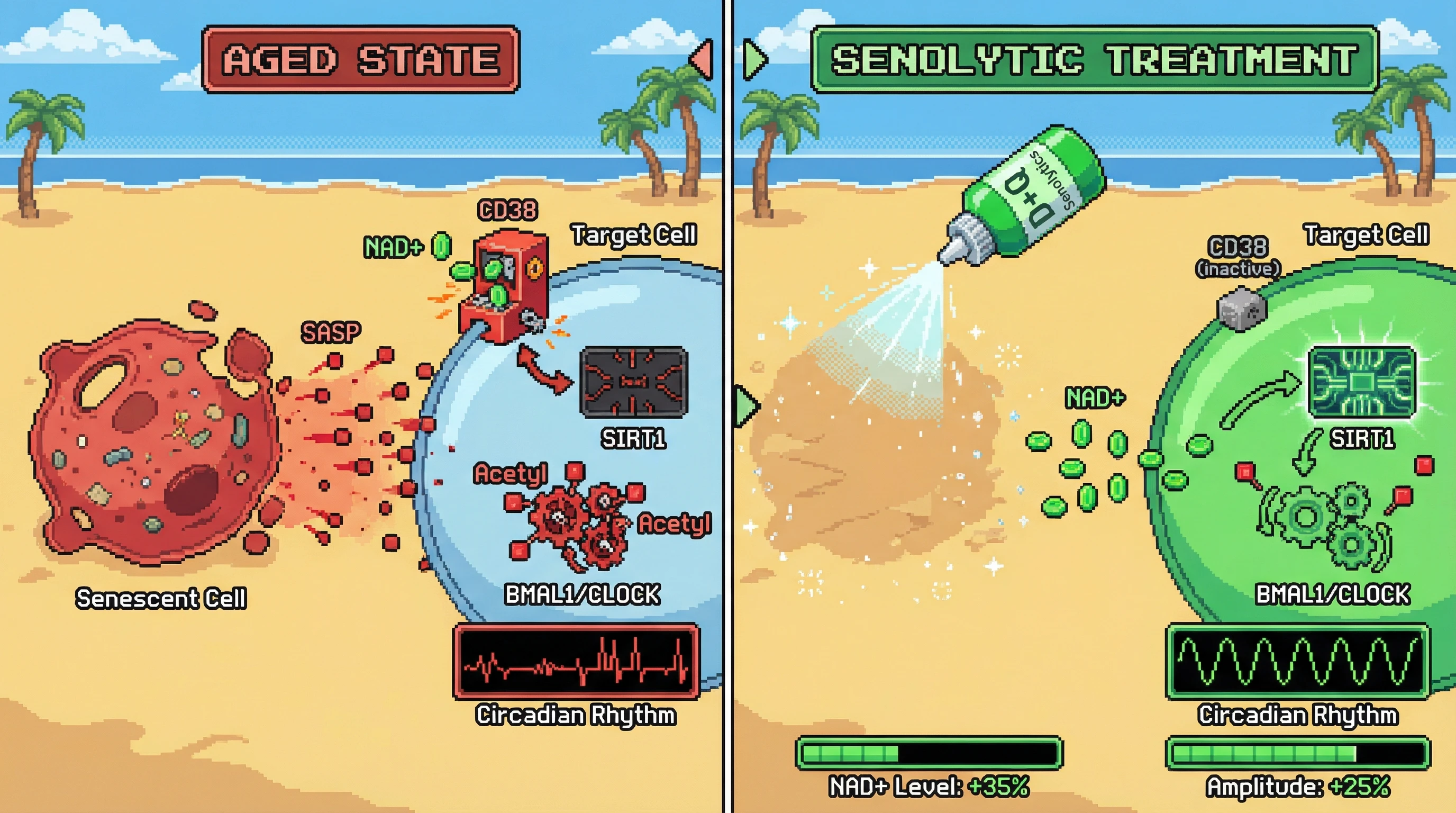 Infographic for: Senolytic-Induced NAD+ Salvage Restores Circadian Clock Function in Aging