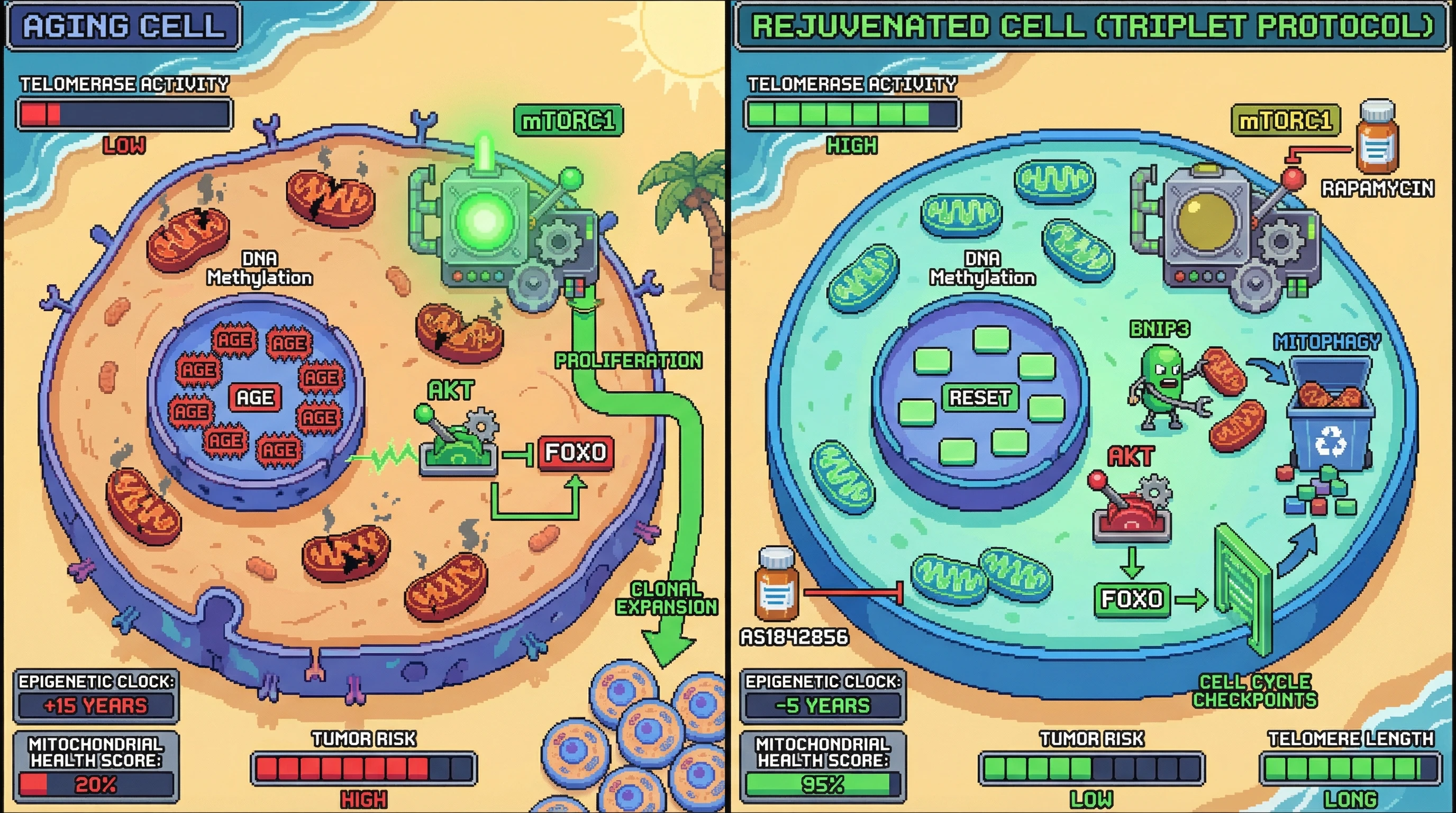 Infographic for: Germline‑Inspired Multilayer Reprogramming Safeguards Somatic Cells Against Epigenetic Drift and Oncogenesis