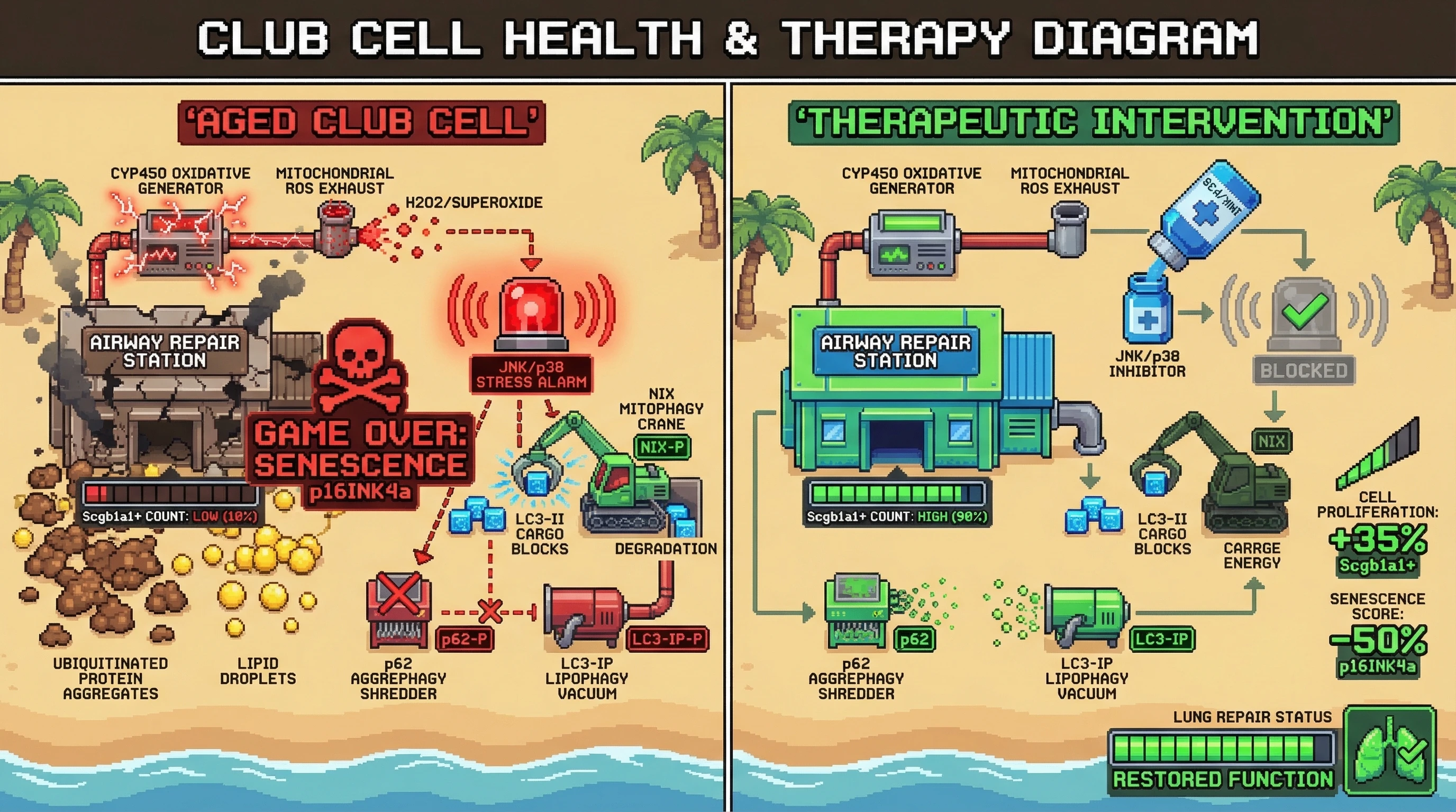 Infographic for: Re‑wiring Autophagy Substrate Priority via Redox‑Sensitive Receptor Phosphorylation Restores Club Cell Regeneration